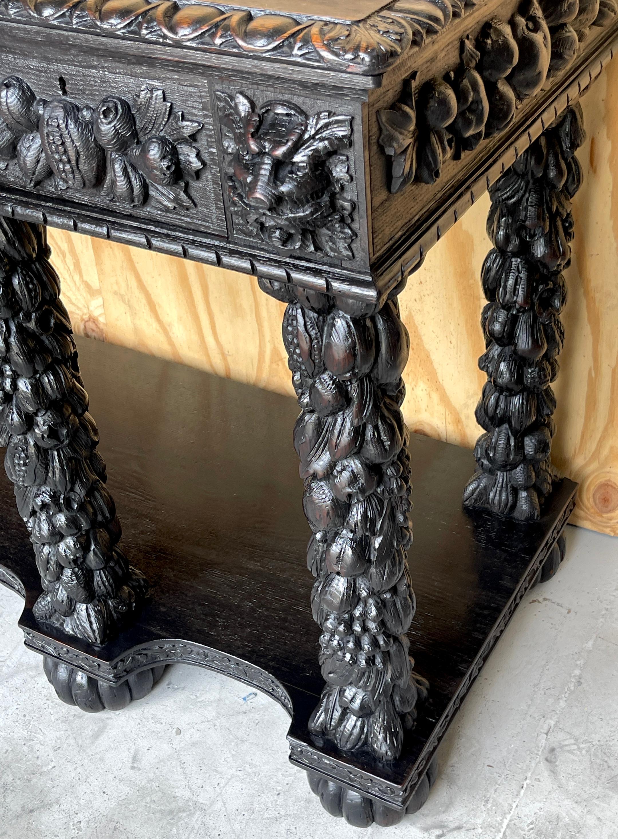 19th Century Italian Baroque / Florentine Carved Blackened Oak Hunt/ Sideboard  For Sale 4