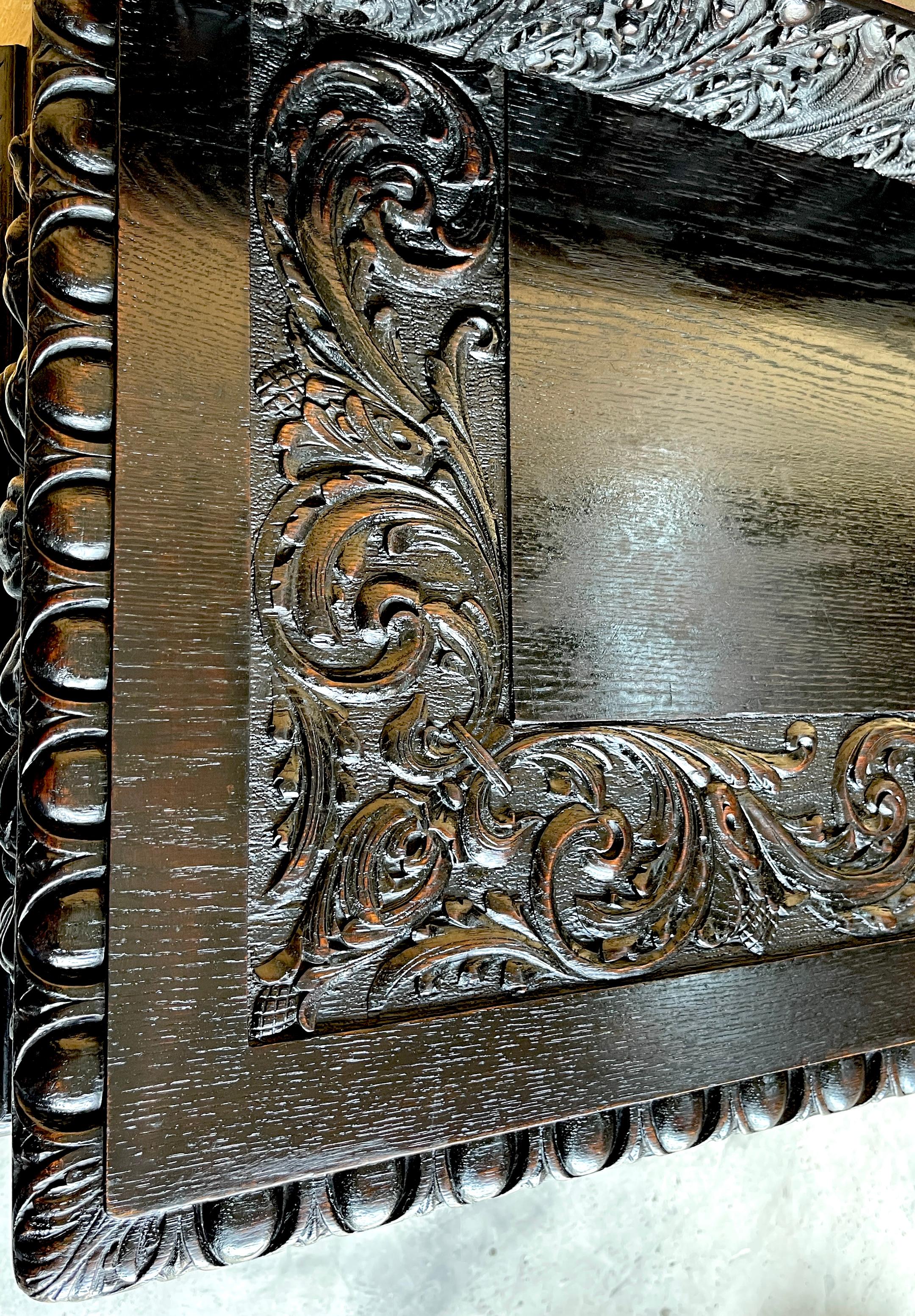 19th Century Italian Baroque / Florentine Carved Blackened Oak Hunt/ Sideboard  For Sale 5