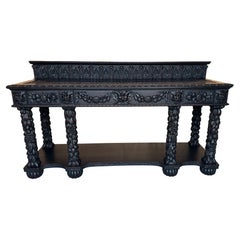 Antique 19th Century Italian Baroque / Florentine Carved Blackened Oak Hunt/ Sideboard 