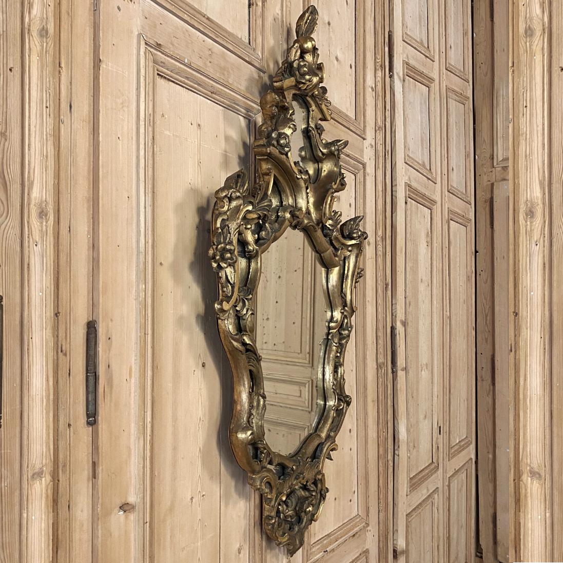 Hand-Carved 19th Century Italian Baroque Giltwood Mirror For Sale
