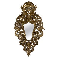 19th-Century Italian Baroque Giltwood Mirror with Carved Frame