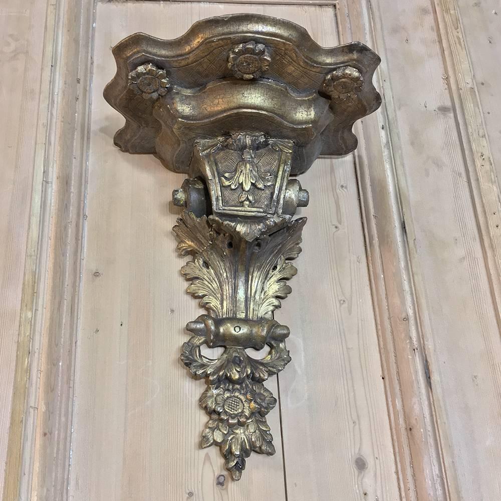 19th Century Italian Baroque Hand-Carved Wood Giltwood Corbel, Wall Shelf 4