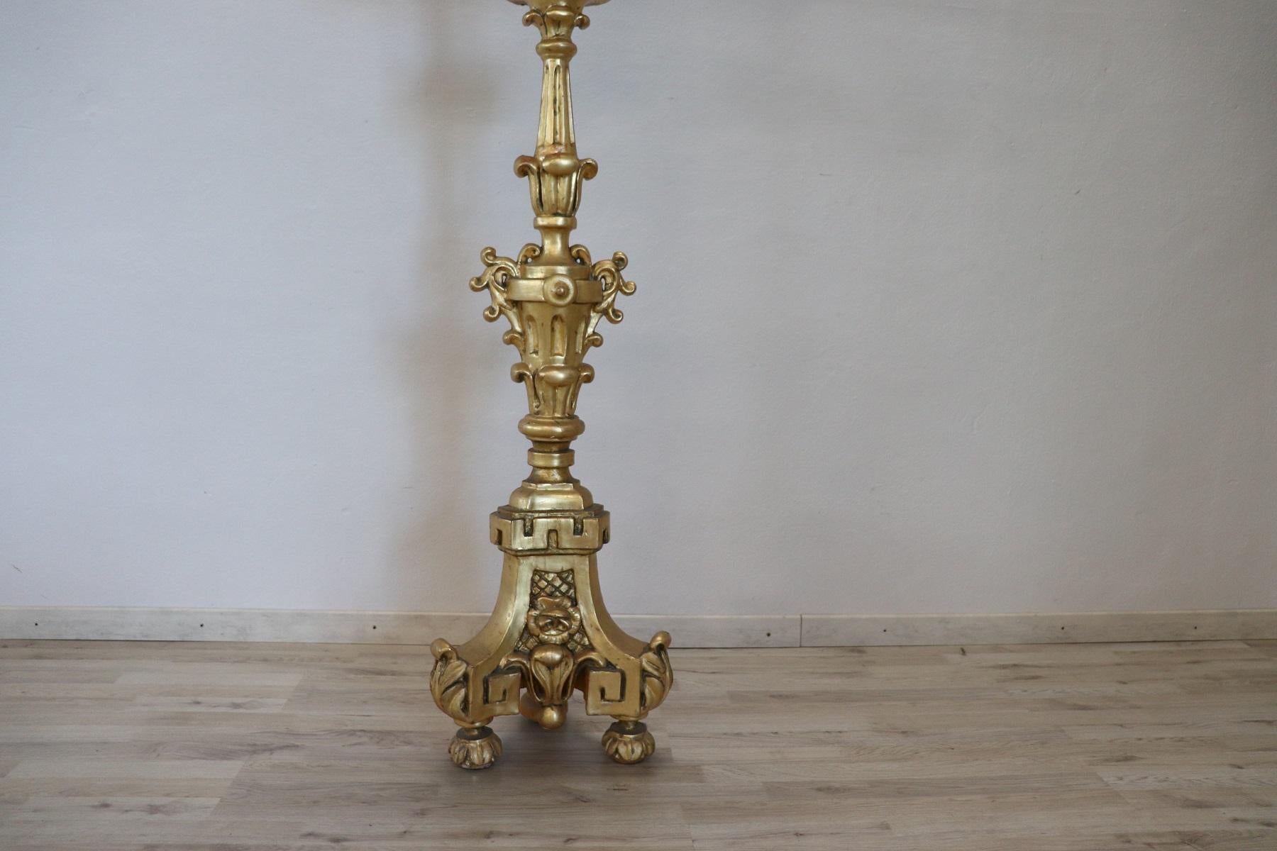 19th Century Italian Baroque Louis XIV Style Giltwood Torchère or Floor Lamp In Excellent Condition In Casale Monferrato, IT