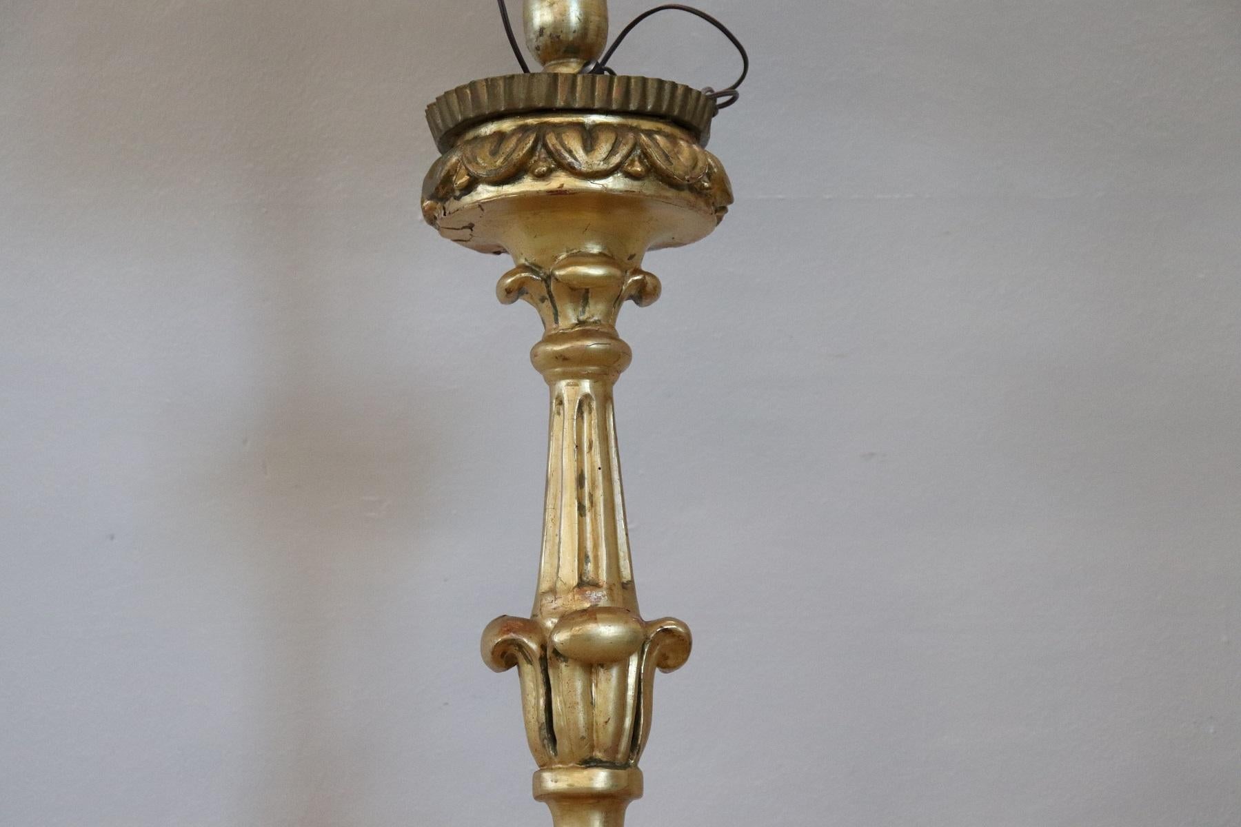 19th Century Italian Baroque Louis XIV Style Giltwood Torchère or Floor Lamp 1