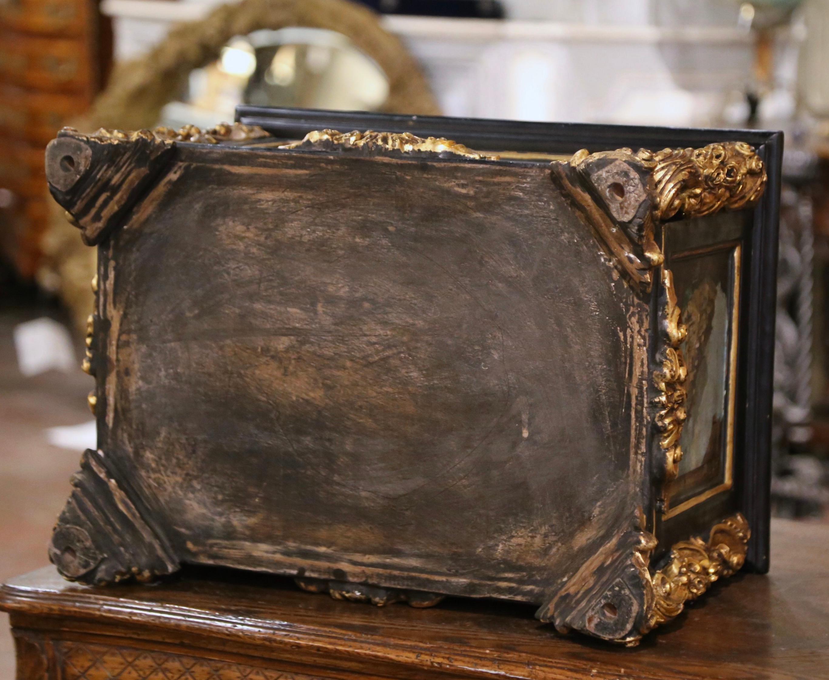 19th Century Italian Baroque Parcel Gilt and Hand Painted Table Box Casket For Sale 7
