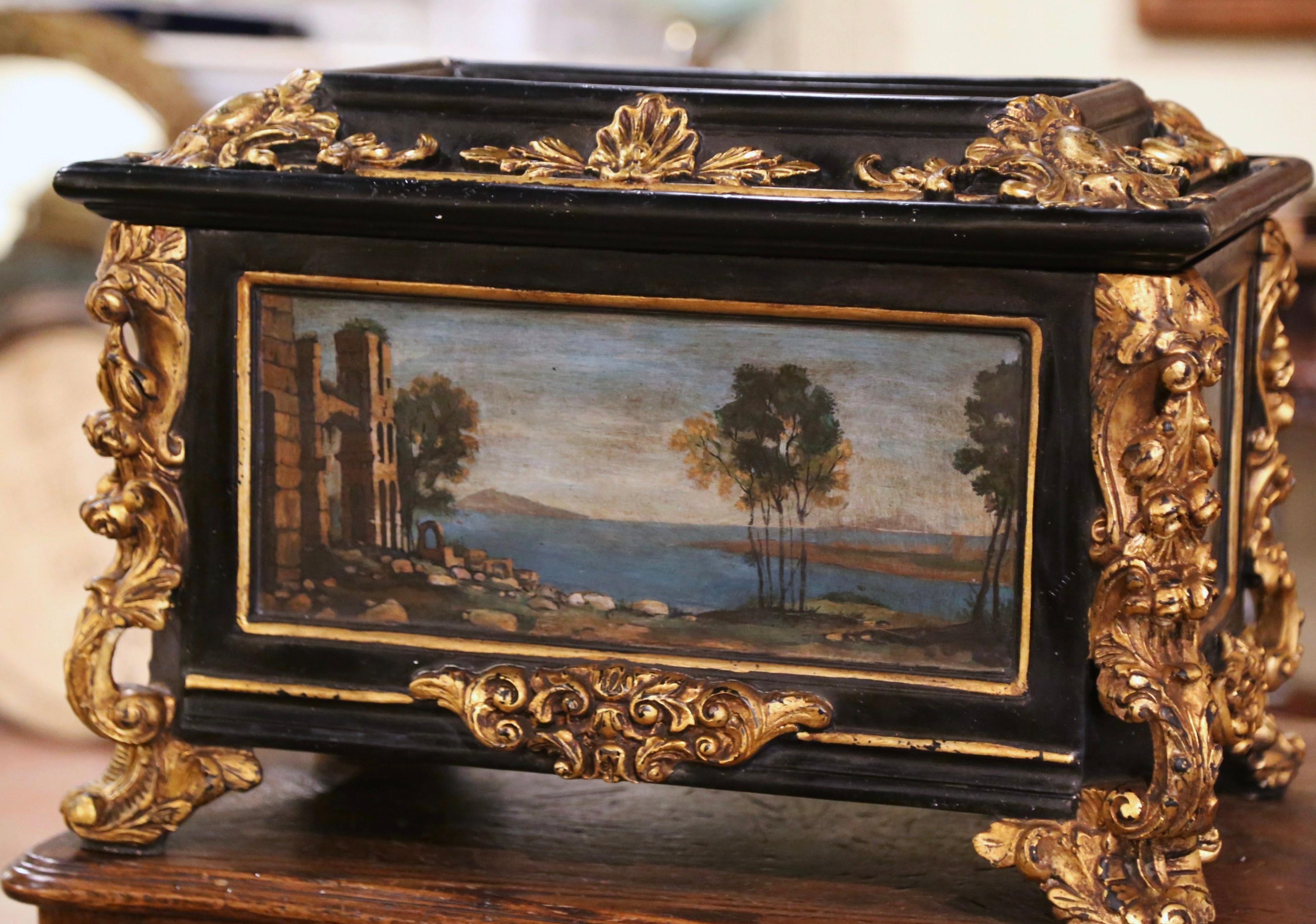 19th Century Italian Baroque Parcel Gilt and Hand Painted Table Box Casket In Excellent Condition For Sale In Dallas, TX