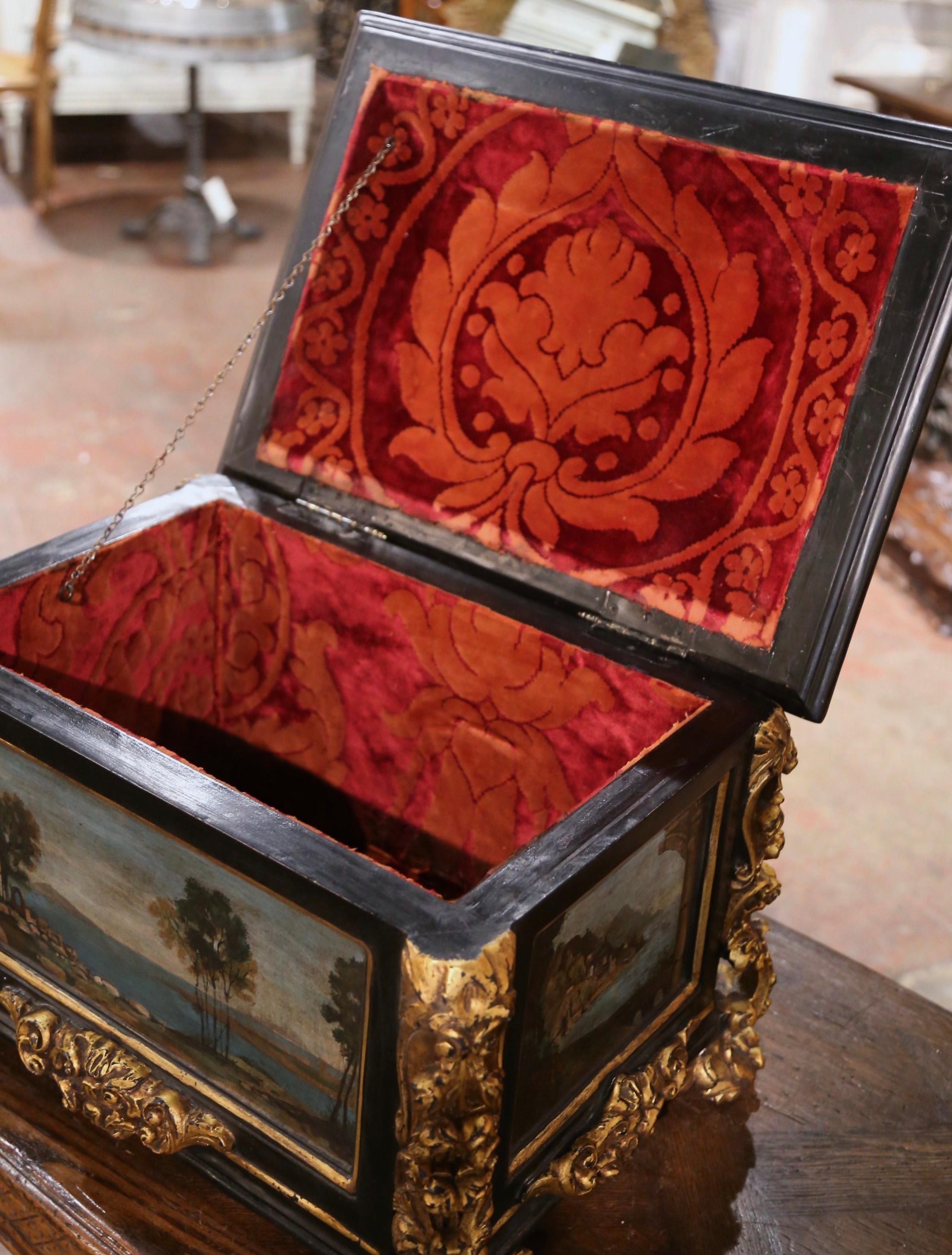 19th Century Italian Baroque Parcel Gilt and Hand Painted Table Box Casket For Sale 2