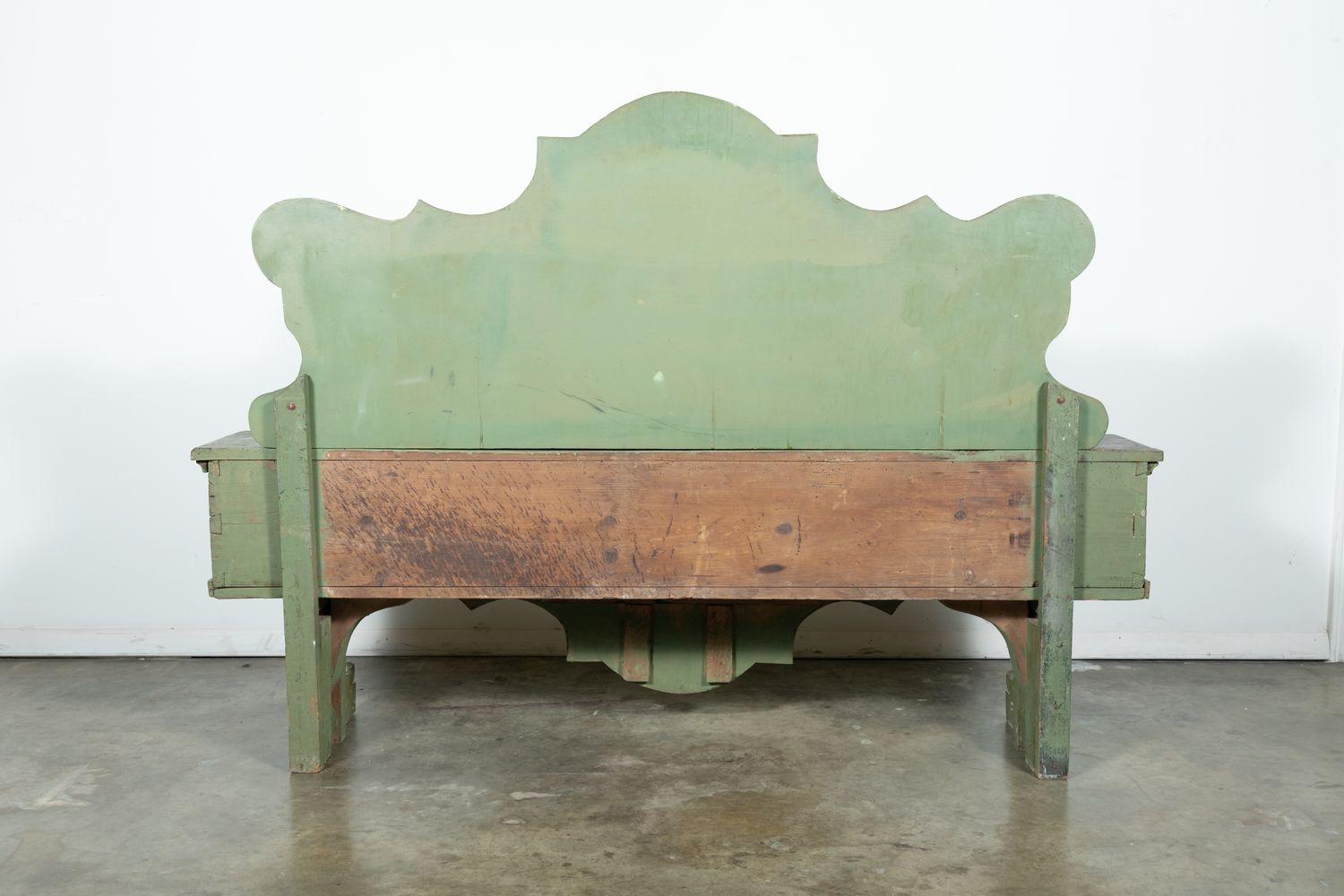 19th Century Italian Baroque Polychrome Cassapanca Wood Storage Hall Bench For Sale 8