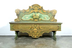 19th Century Italian Baroque Polychrome Cassapanca Wood Storage Hall Bench