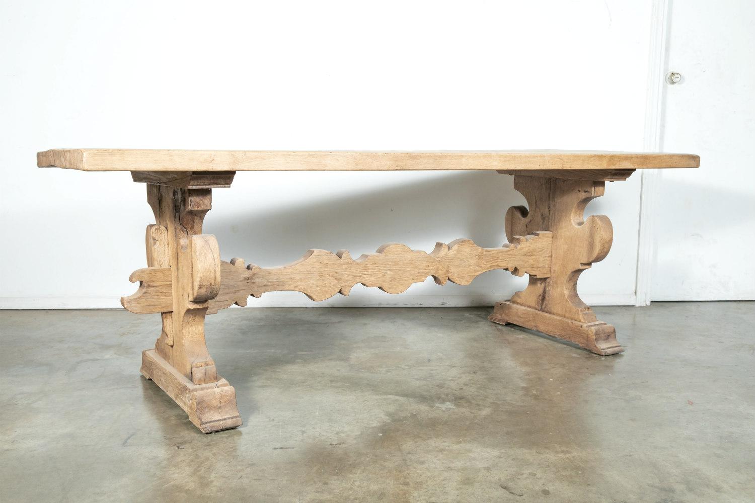 Late 19th Century 19th Century Italian Baroque Style Bleached Tuscany Trestle Farm Table