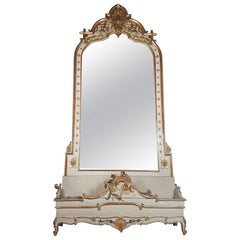 19th Century Italian Baroque Style Carved Lacquered Golden Wood Floor Mirror