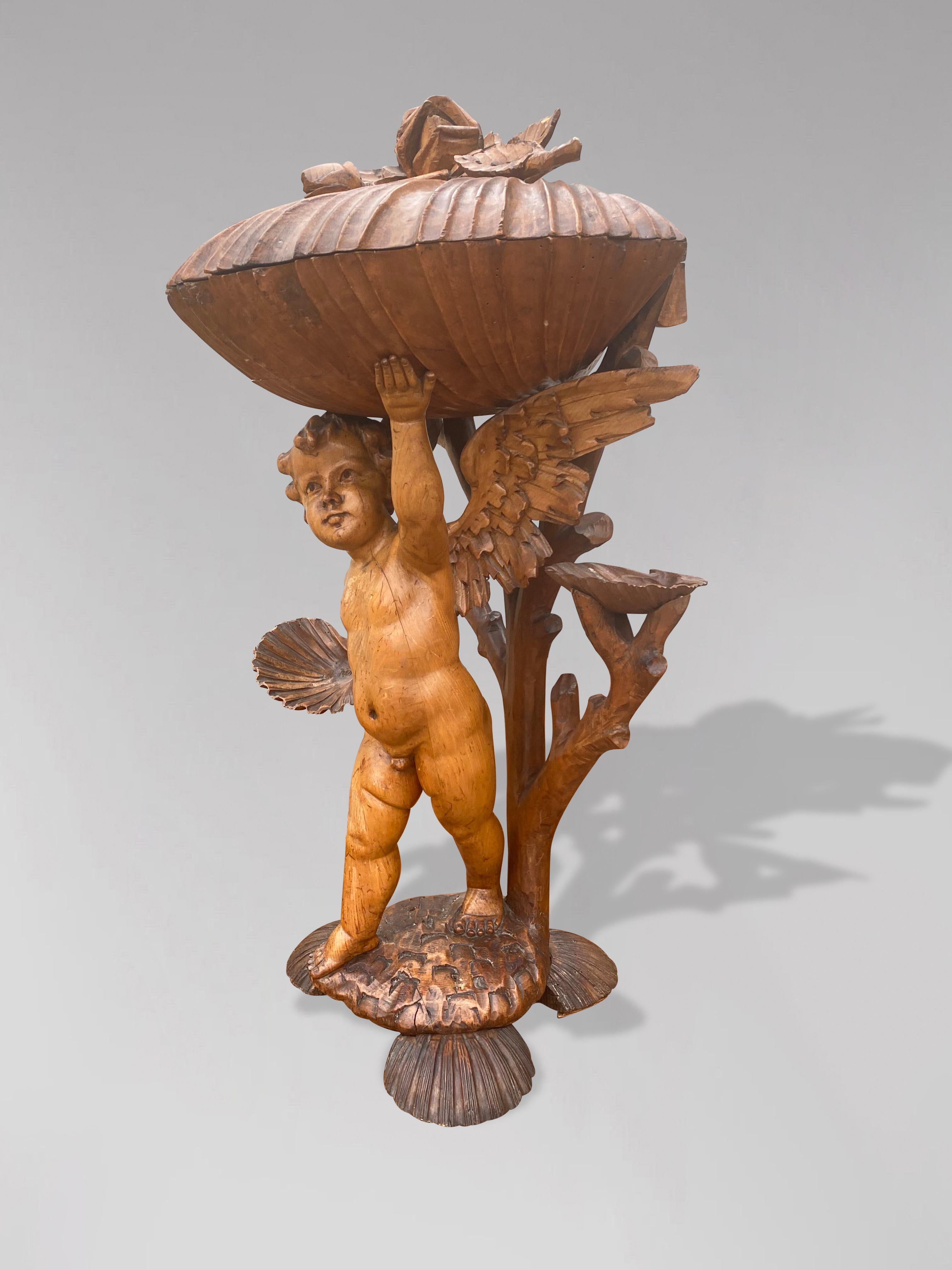 Pine 19th Century Italian Baroque Style Carved Putti Statue For Sale