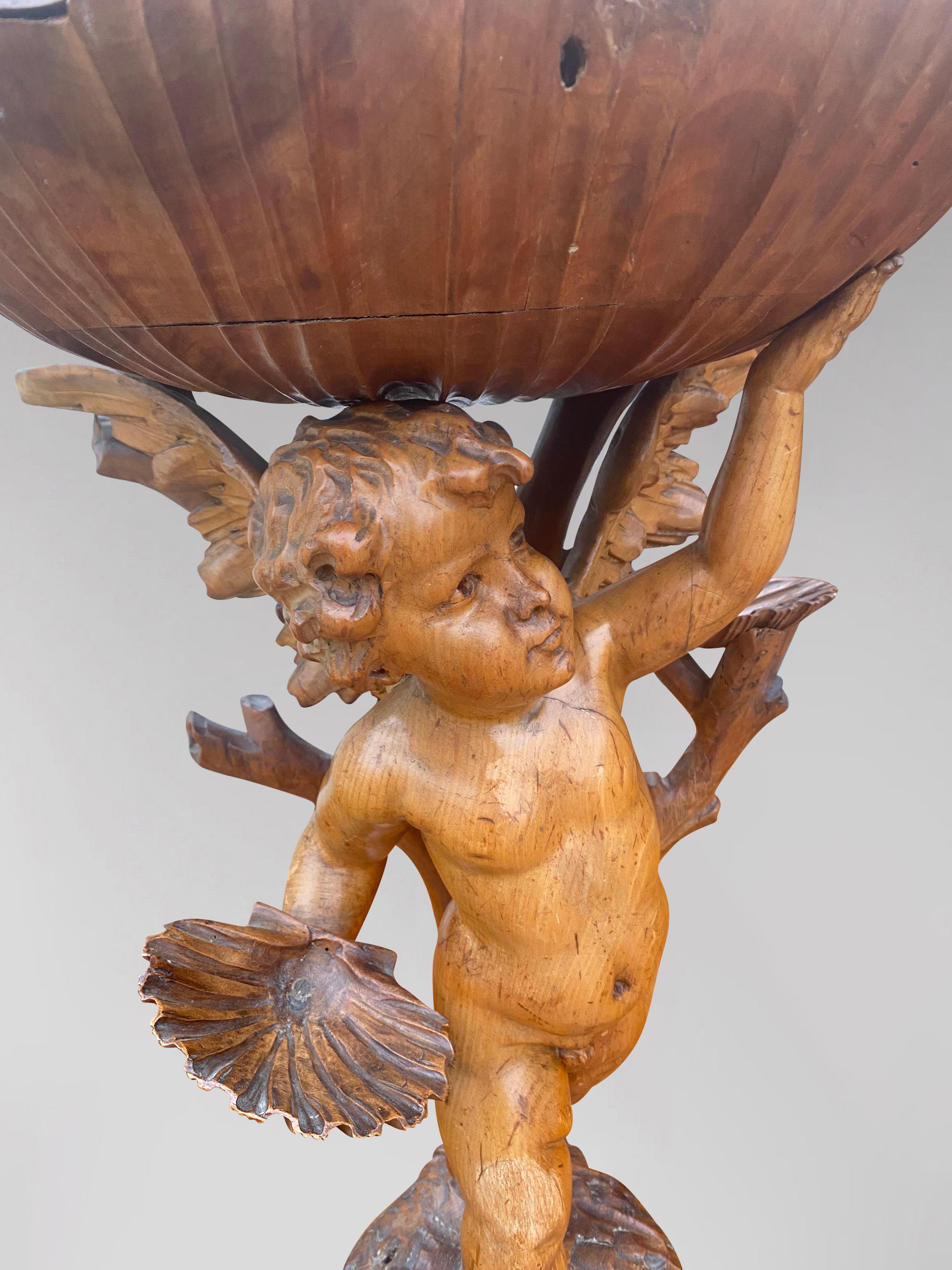 19th Century Italian Baroque Style Carved Putti Statue For Sale 3