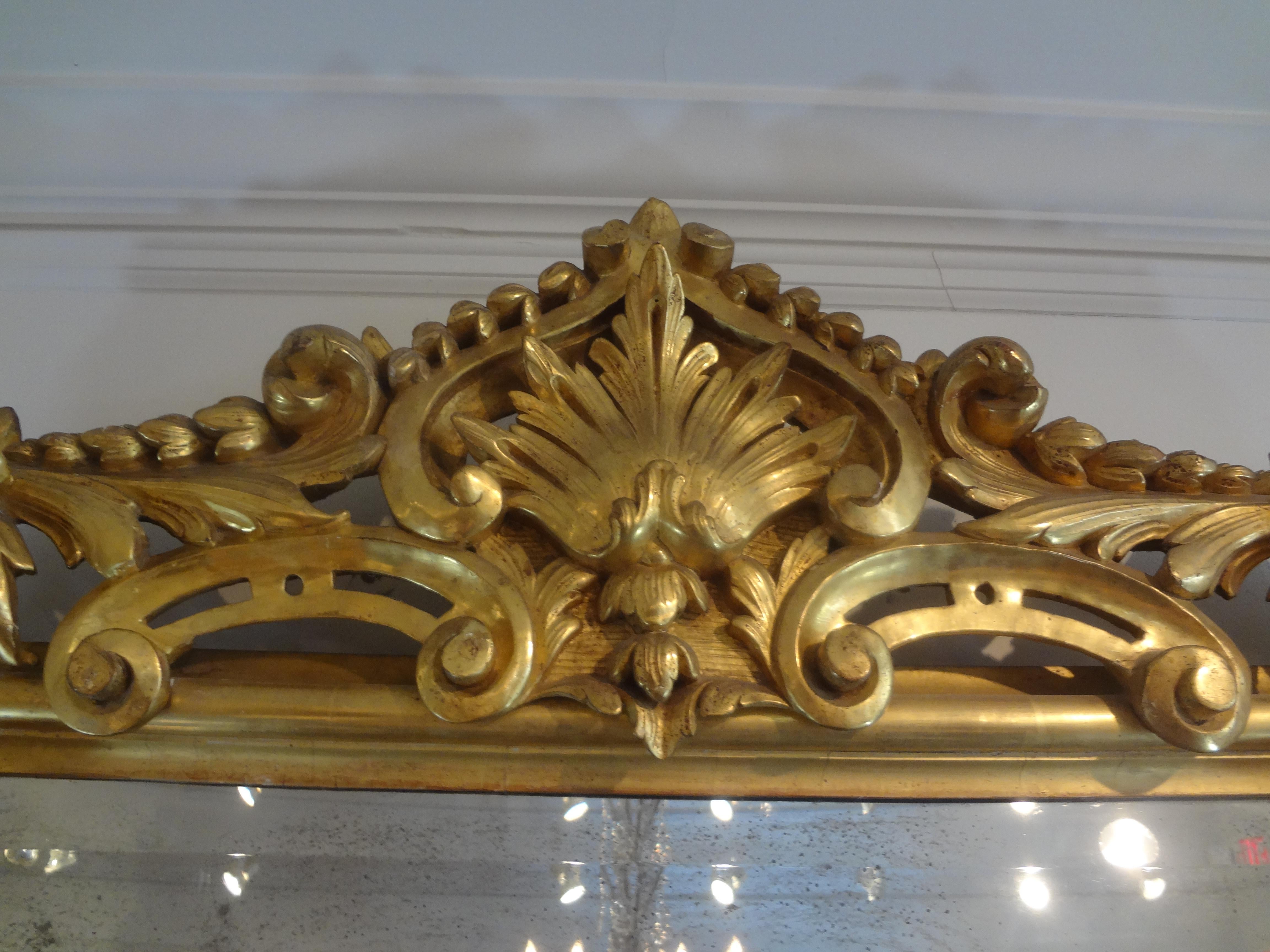 Beveled 19th Century Italian Baroque Style Giltwood Mirror For Sale