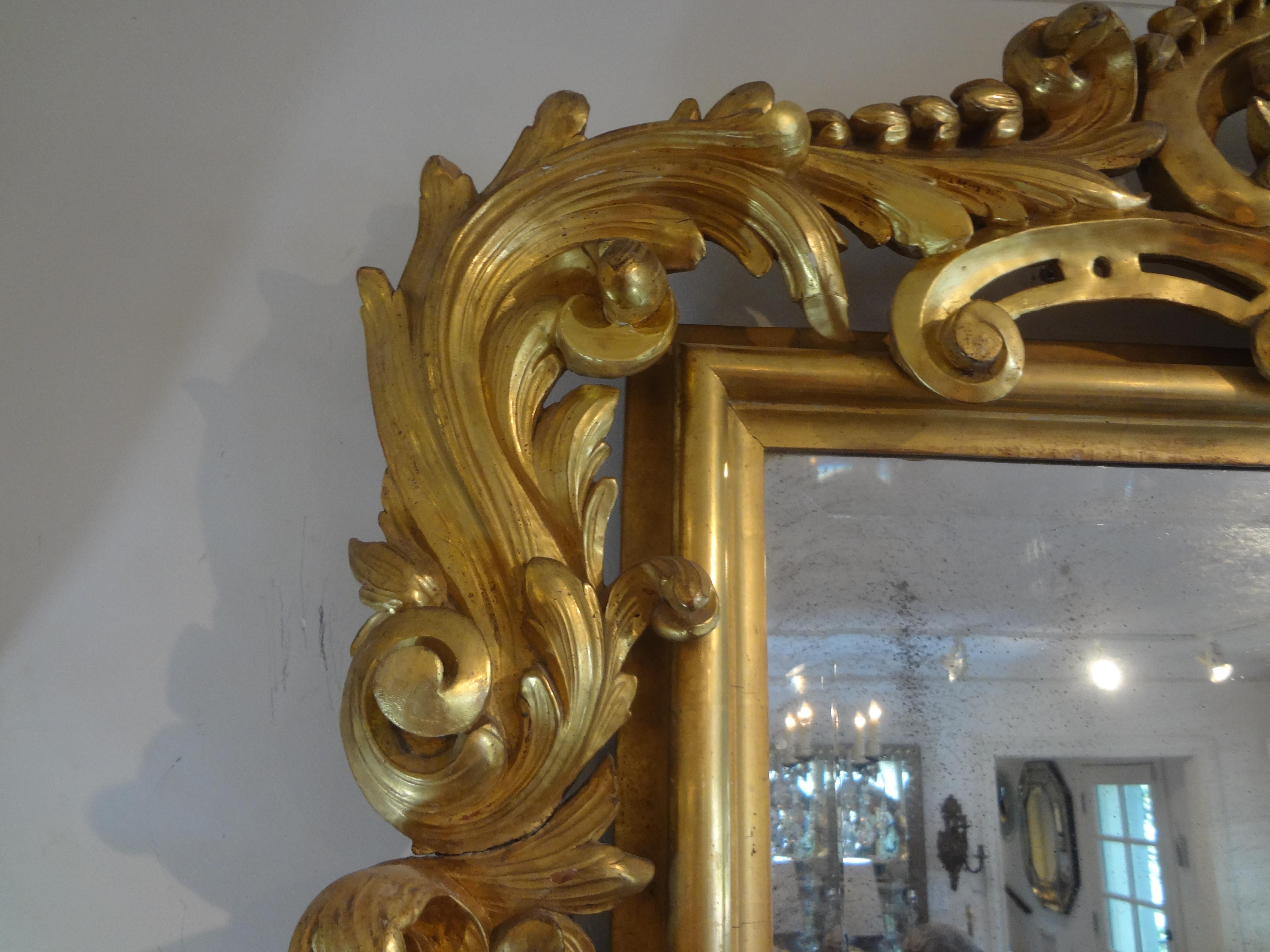 19th Century Italian Baroque Style Giltwood Mirror In Good Condition For Sale In Houston, TX