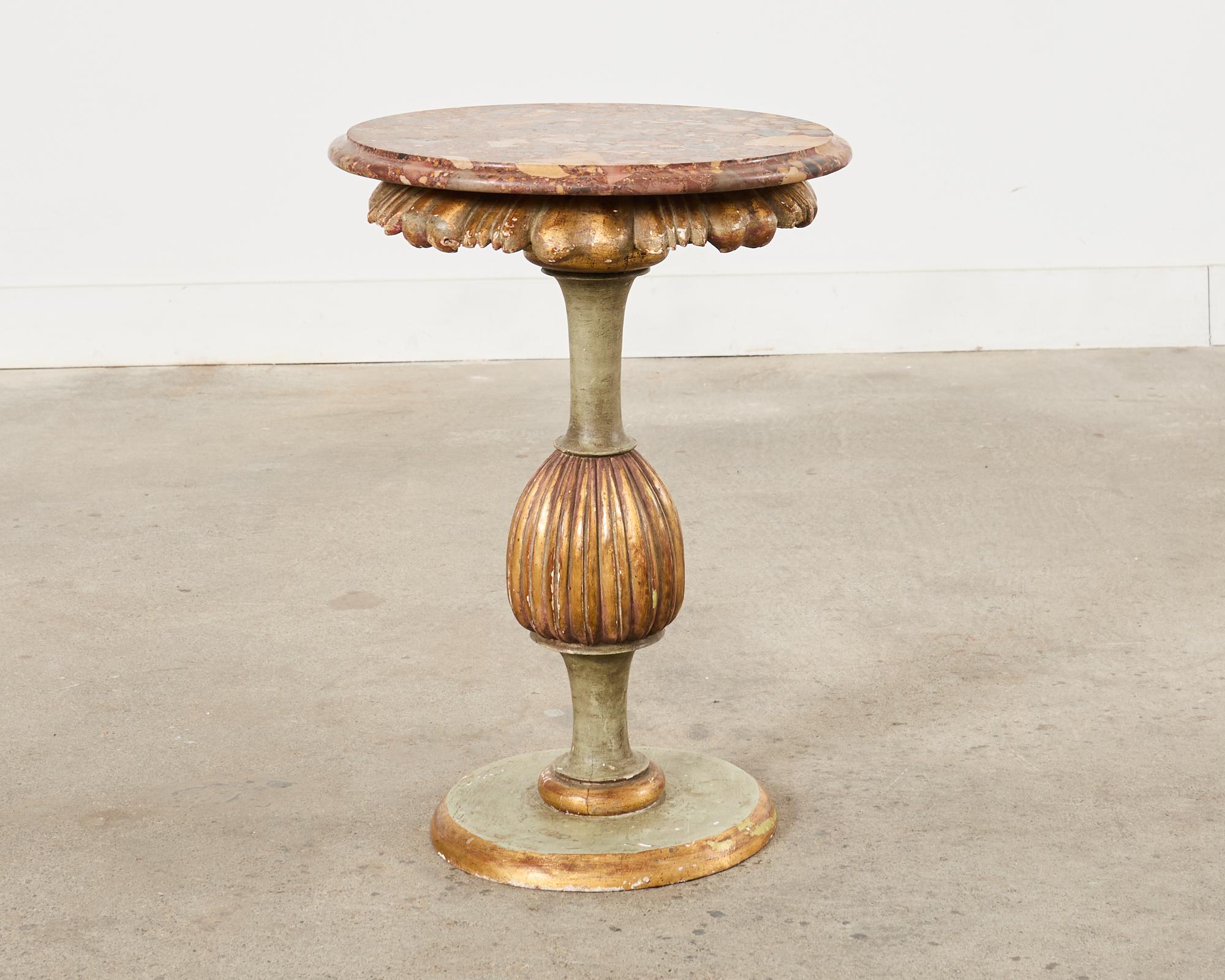 Gilt 19th Century Italian Baroque Style Marble Top Drinks Table For Sale