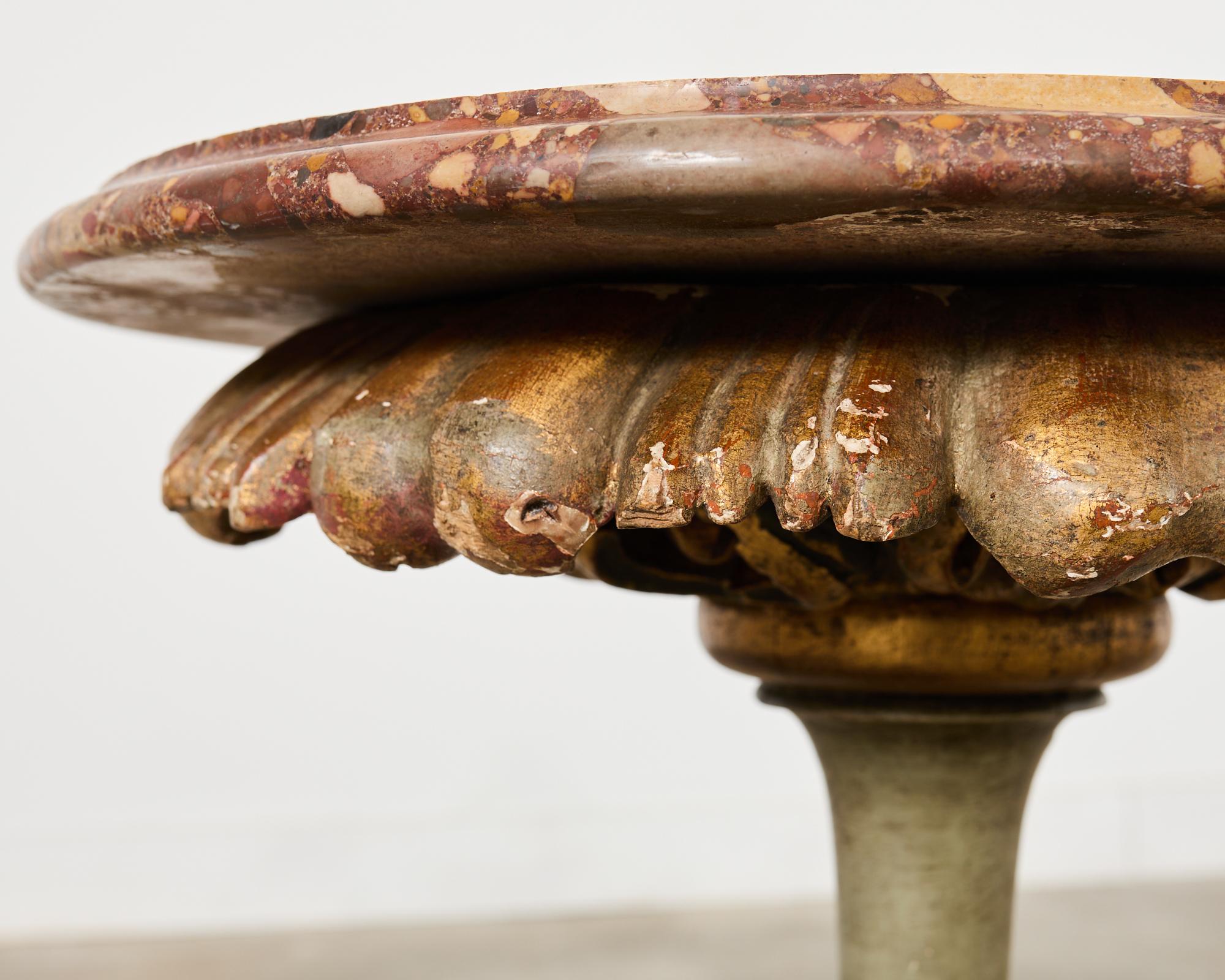 Marbre Table à boissons de style baroque italien du 19e siècle avec plateau en marbre en vente