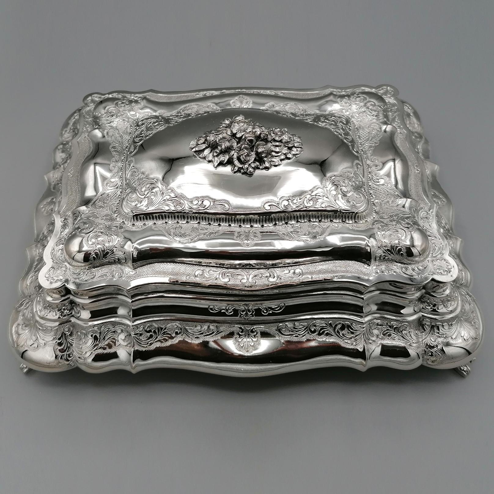 19th Century Italian Baroque Style Solid Silver Hand Made Jewellery Box Case For Sale 2
