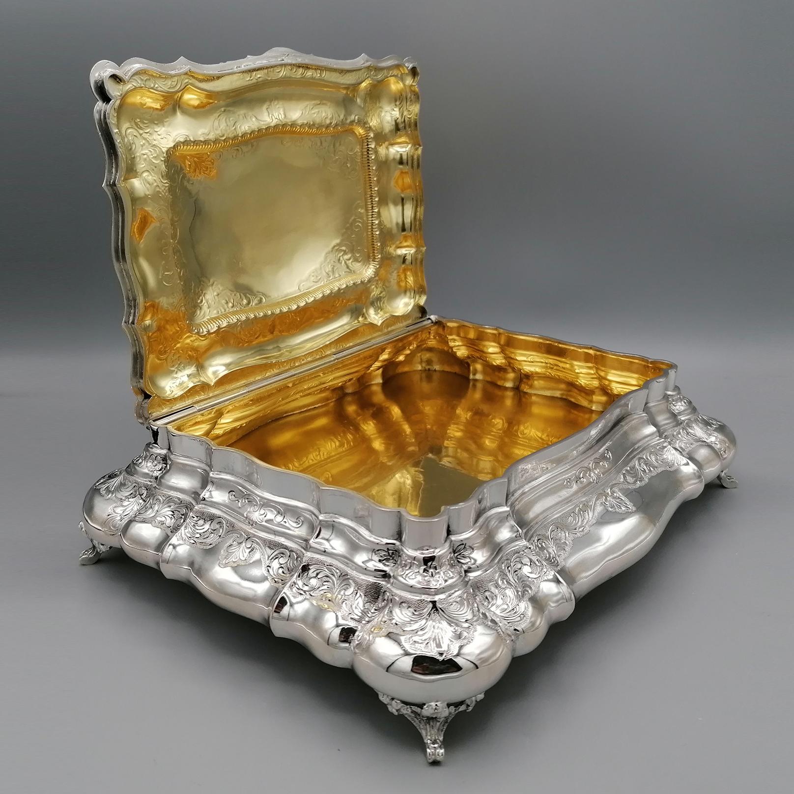 Boîte à bijoux en argent massif Hand Made du 19e siècle de style baroque italien en vente 2