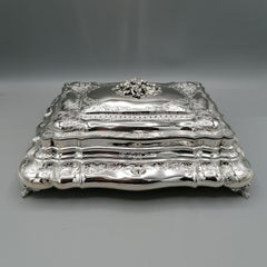 Boîte à bijoux en argent massif Hand Made du 19e siècle de style baroque italien
