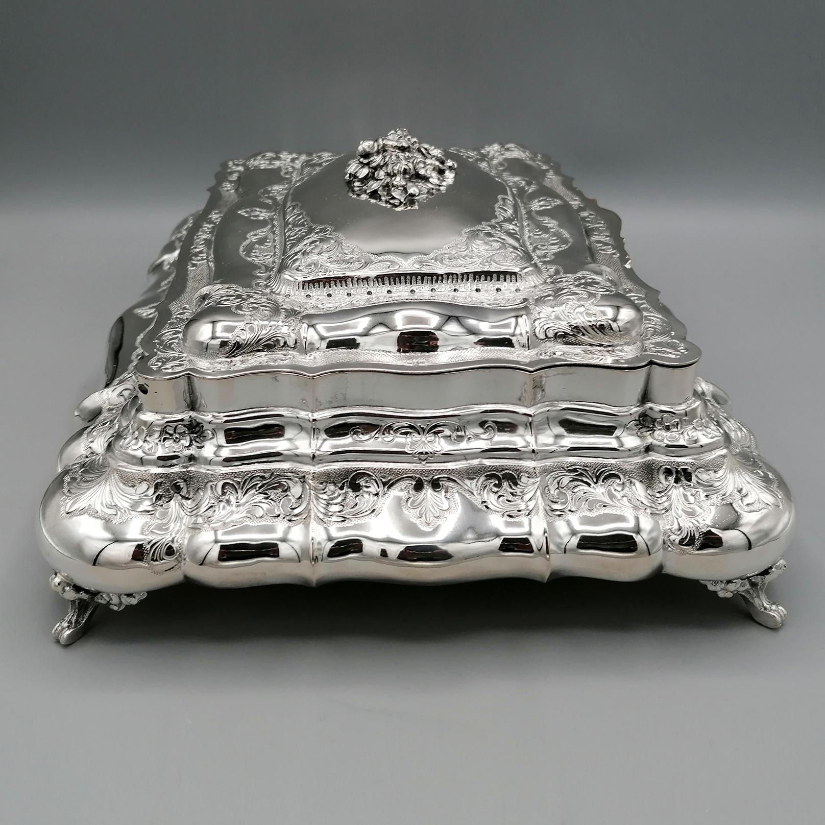 19th Century Italian Baroque Style Solid Silver Hand Made Jewellery Box Case For Sale 1