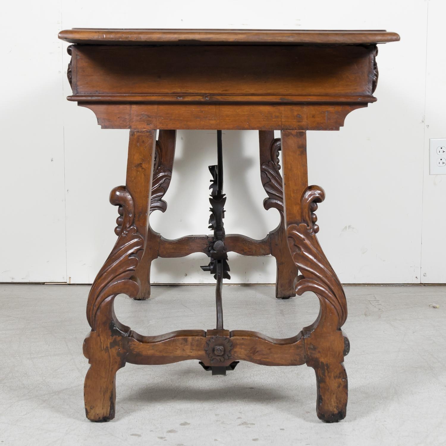 19th Century Italian Baroque Style Walnut Fratino Console Table with Drawers 11