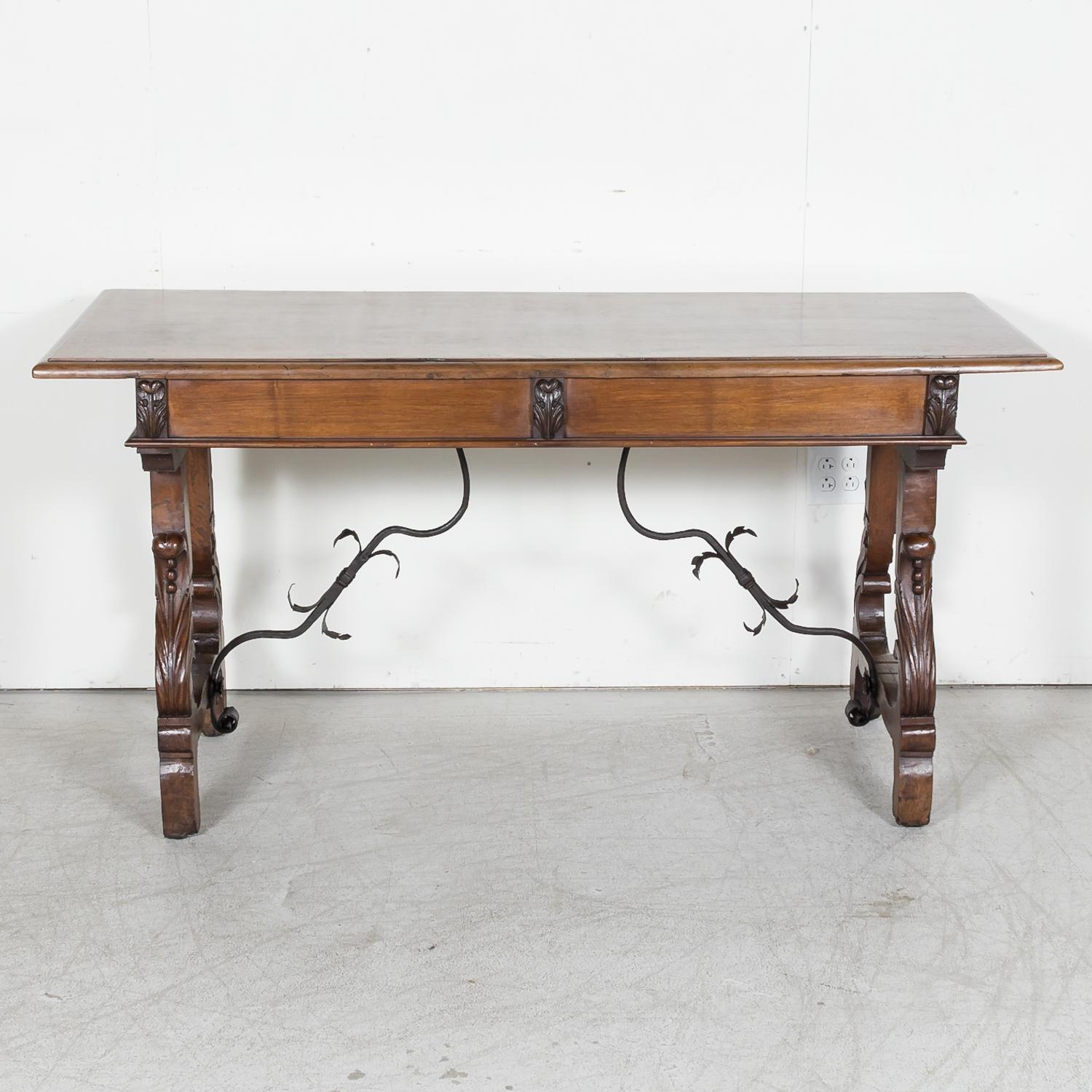 19th Century Italian Baroque Style Walnut Fratino Console Table with Drawers 15