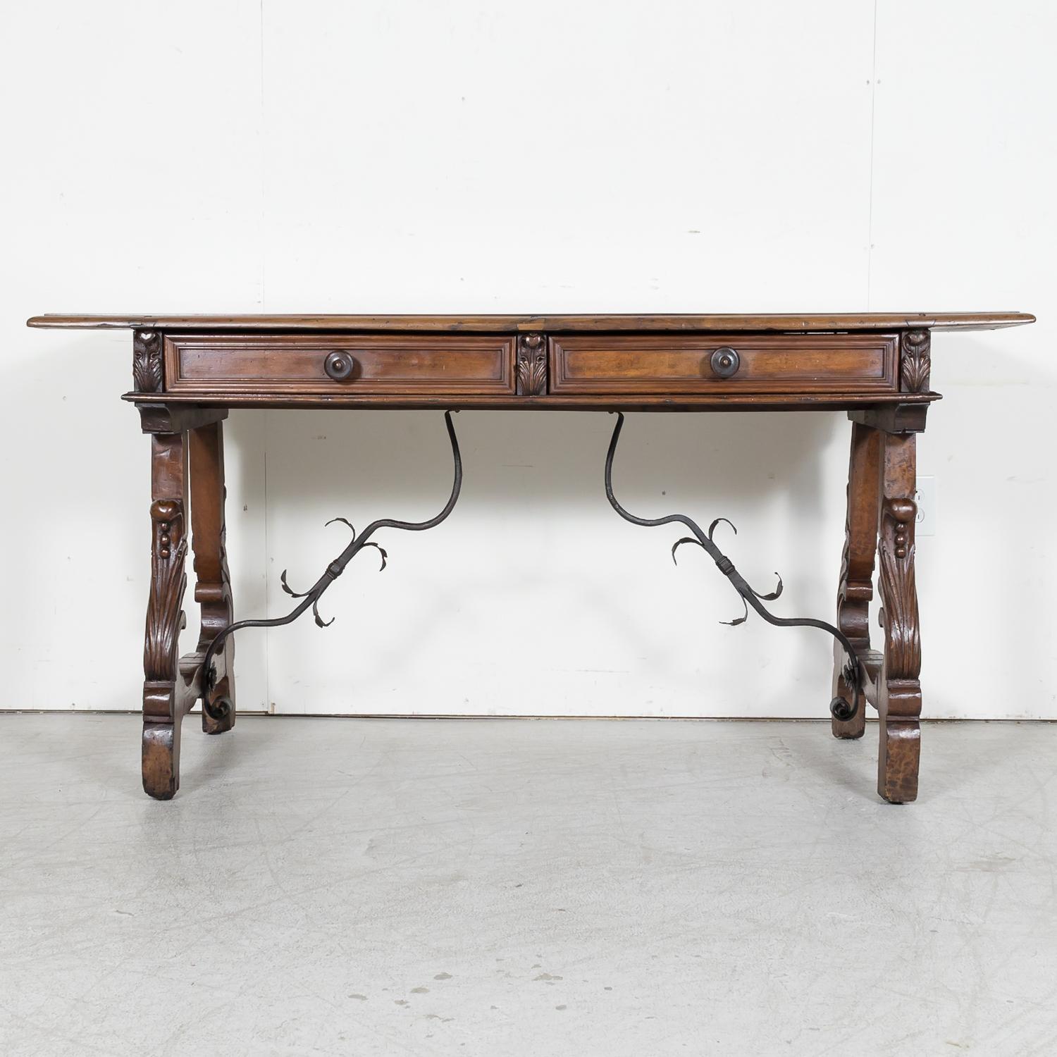 19th Century Italian Baroque Style Walnut Fratino Console Table with Drawers In Good Condition In Birmingham, AL