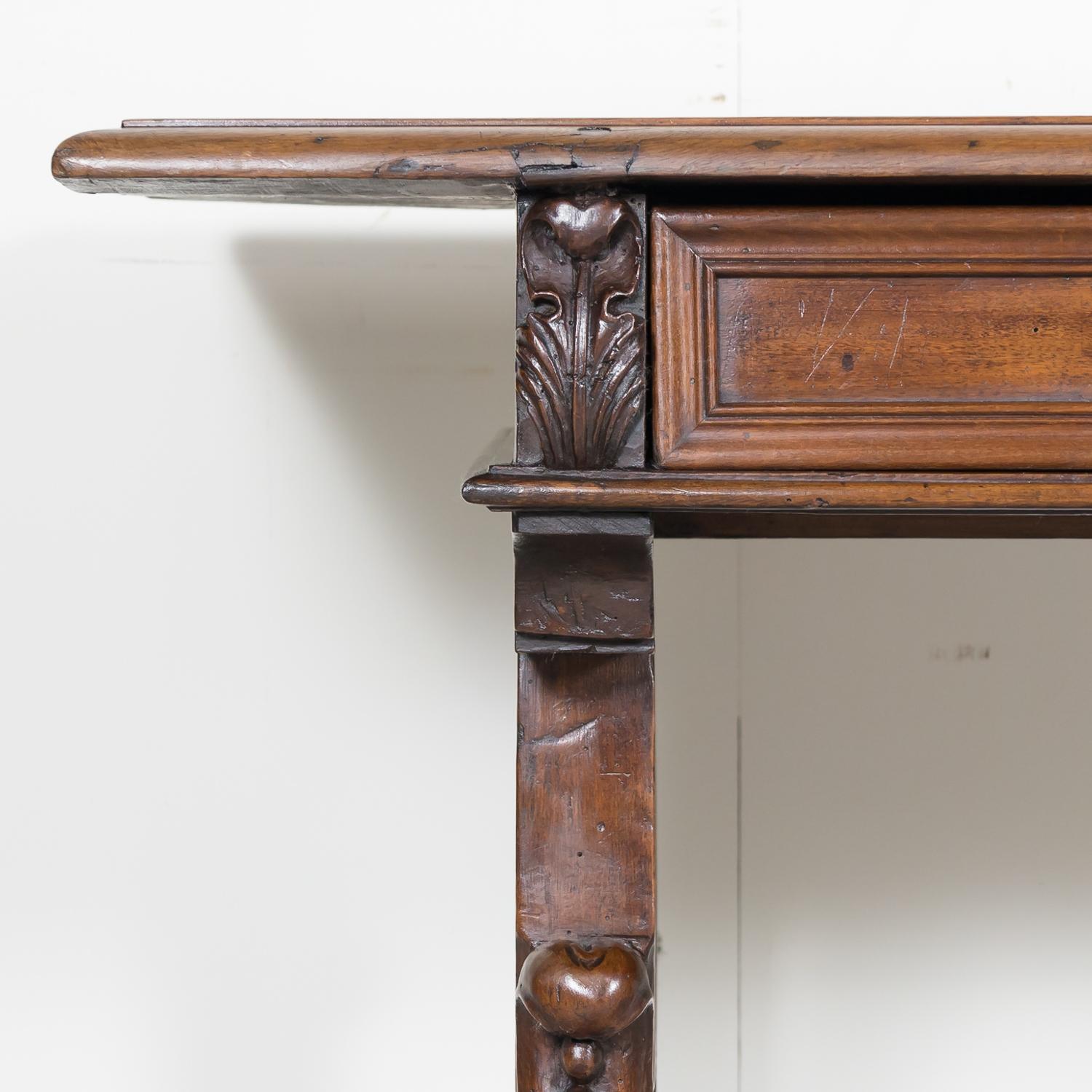 19th Century Italian Baroque Style Walnut Fratino Console Table with Drawers 2
