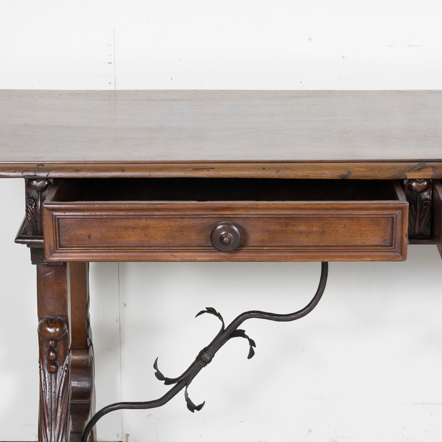 19th Century Italian Baroque Style Walnut Fratino Console Table with Drawers 3
