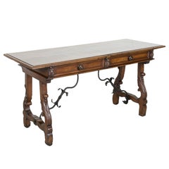 19th Century Italian Baroque Style Walnut Fratino Console Table with Drawers