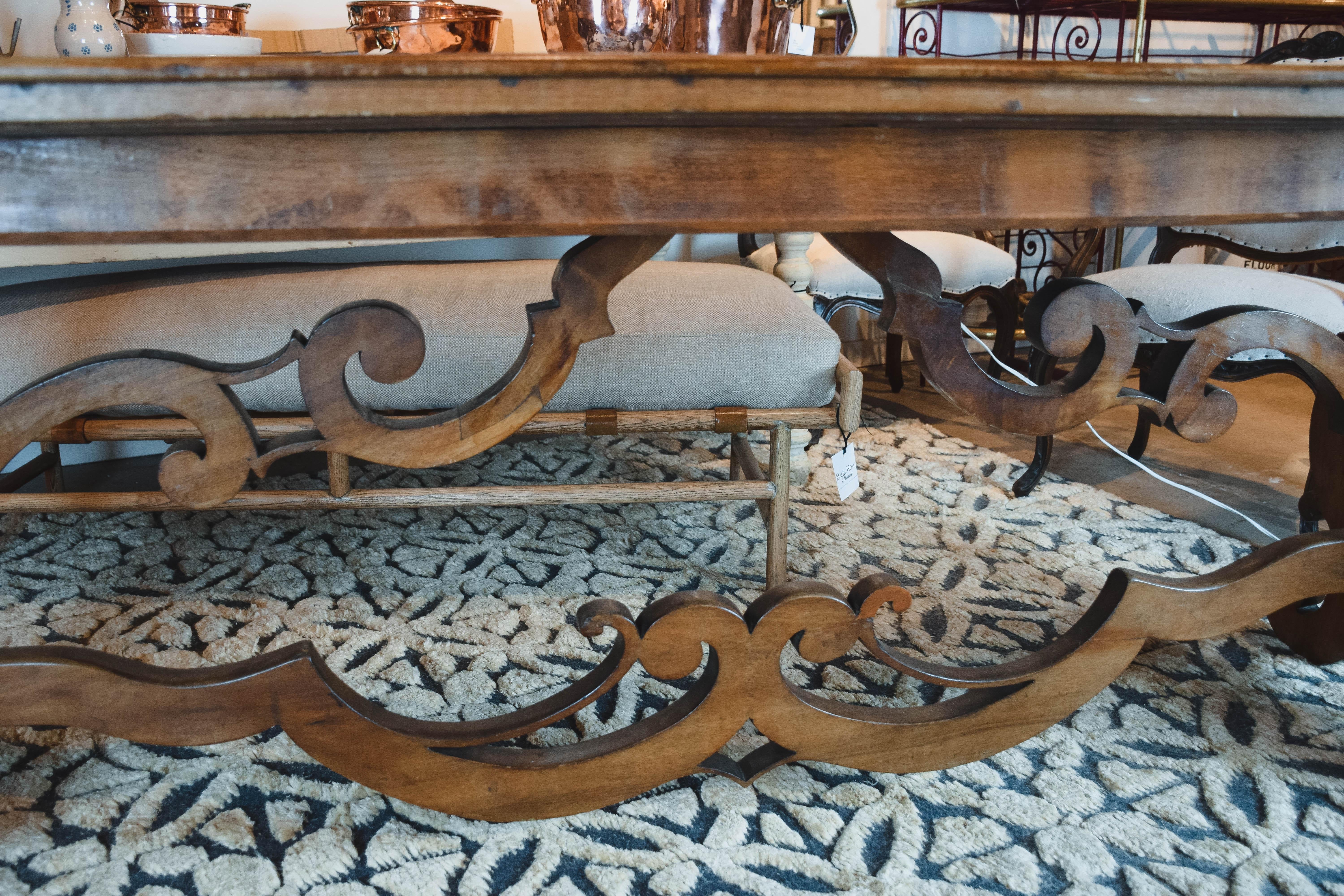 19th Century Italian Baroque Style Walnut Trestle Table 11