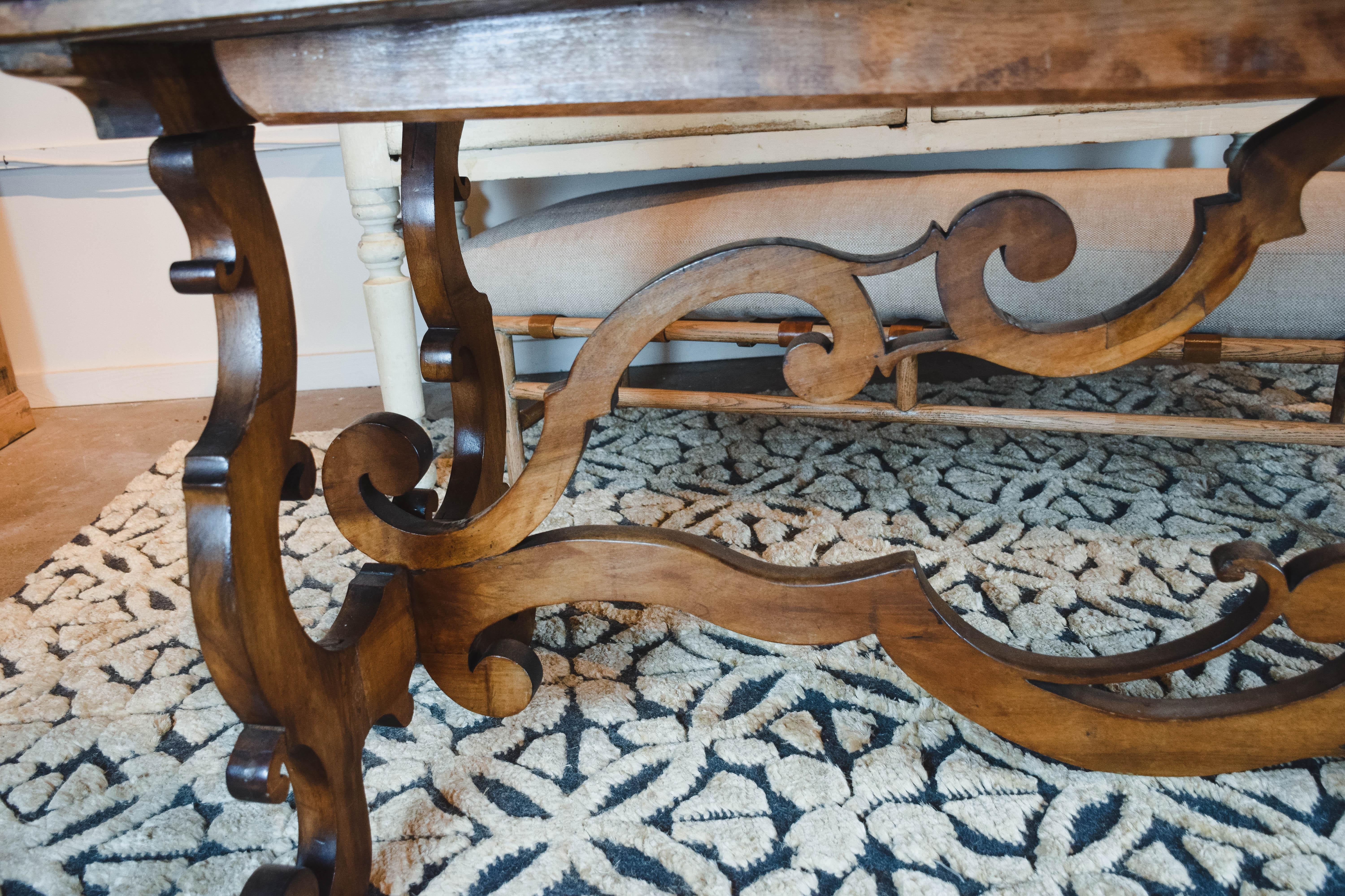 19th Century Italian Baroque Style Walnut Trestle Table 12