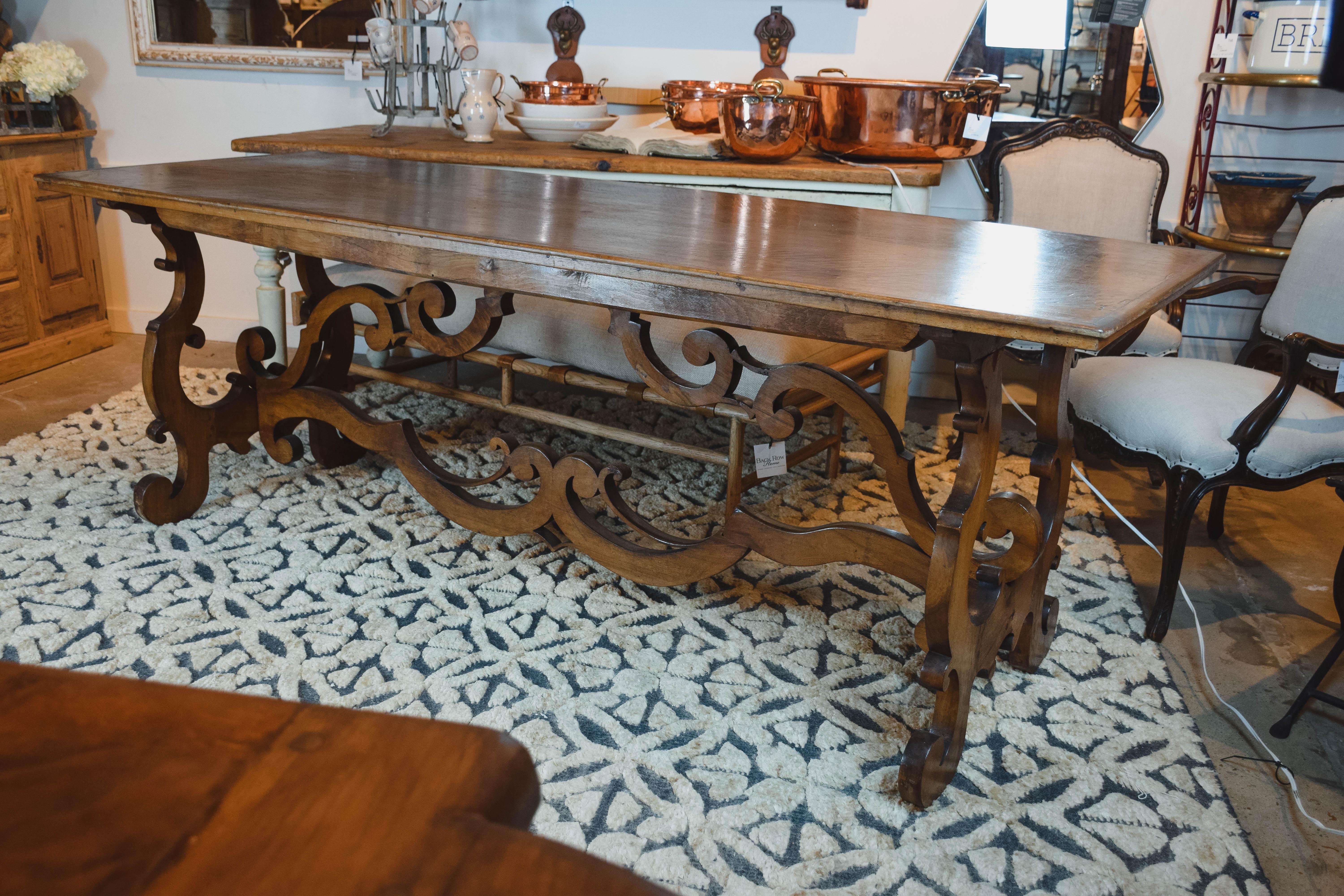 Baroque Revival 19th Century Italian Baroque Style Walnut Trestle Table