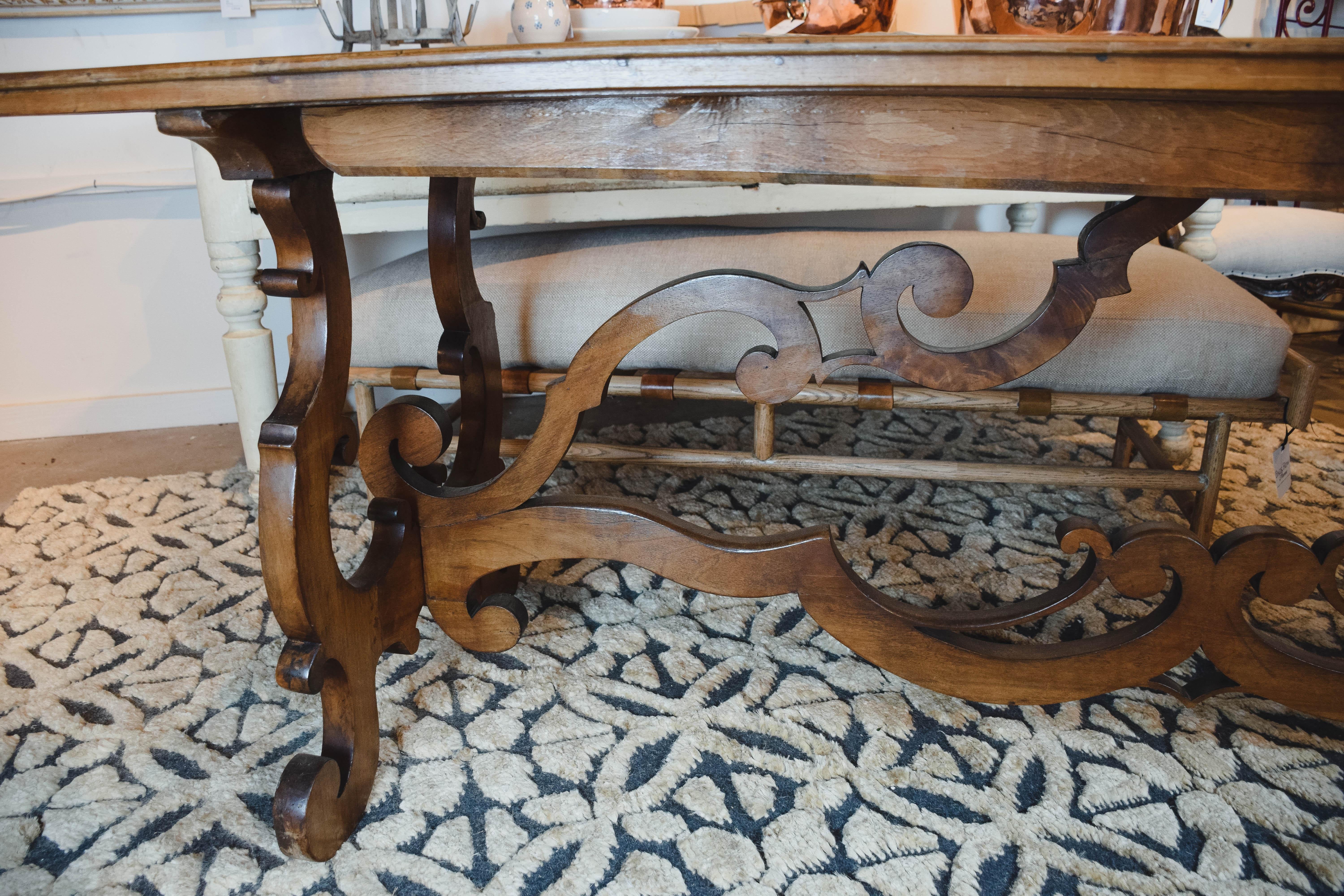 19th Century Italian Baroque Style Walnut Trestle Table 3