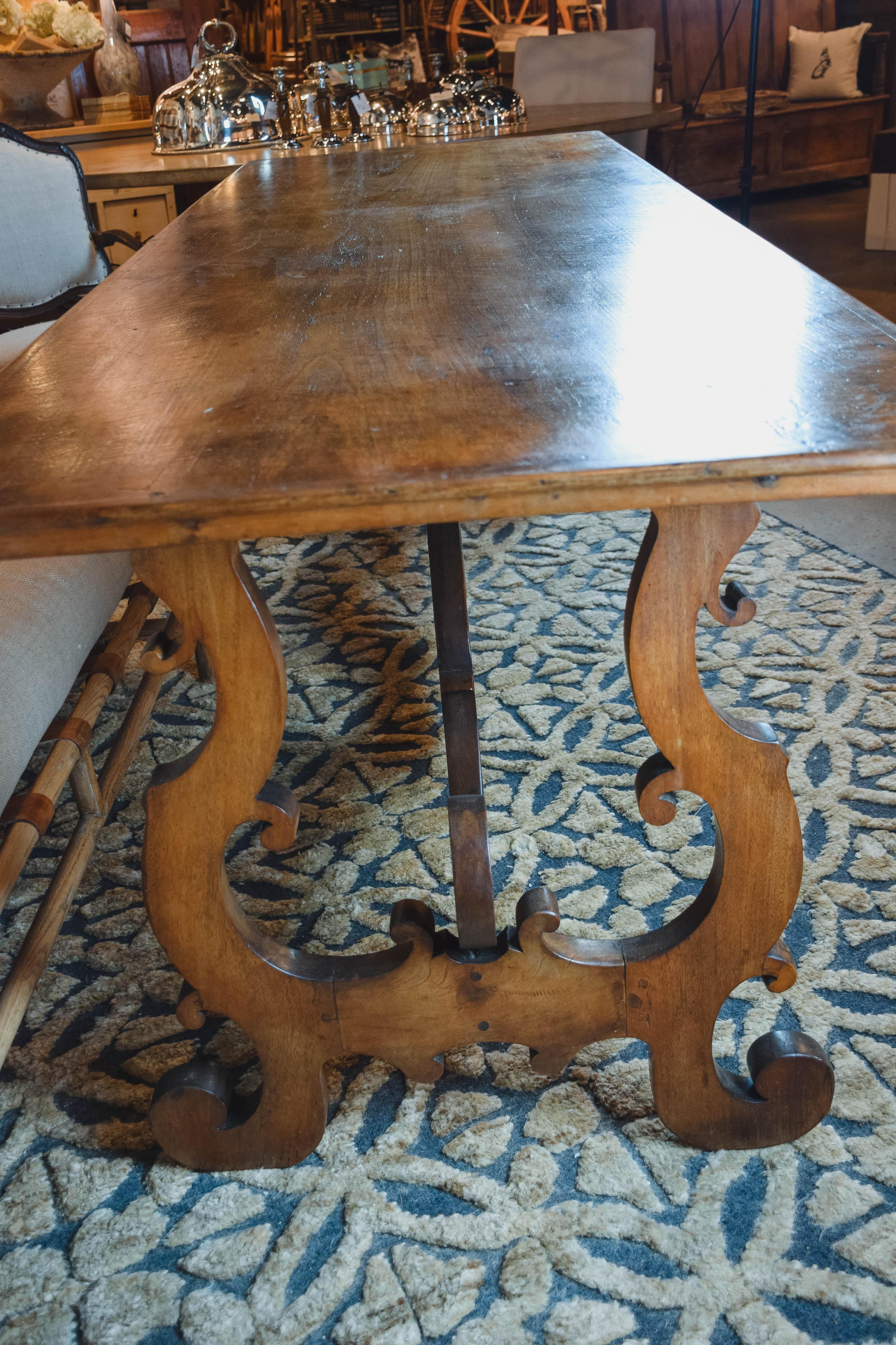 19th Century Italian Baroque Style Walnut Trestle Table 4