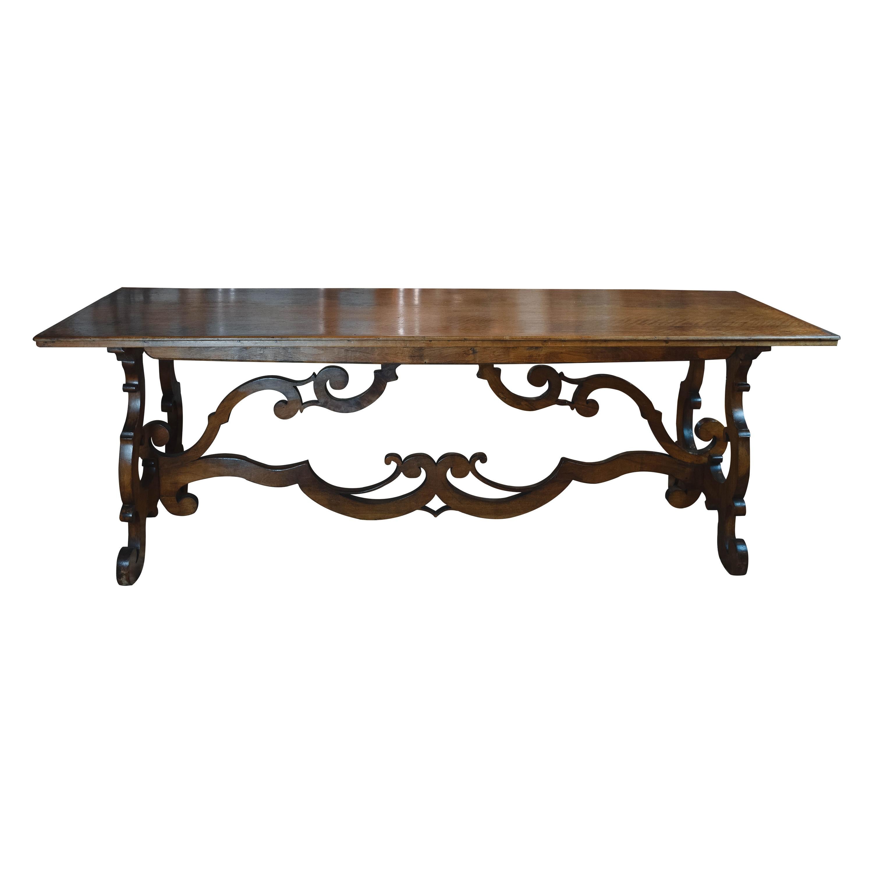 19th Century Italian Baroque Style Walnut Trestle Table