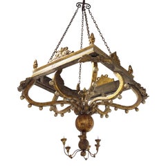 19th Century Italian Basswood Chandelier Pendant - Large Antique Light Fixture