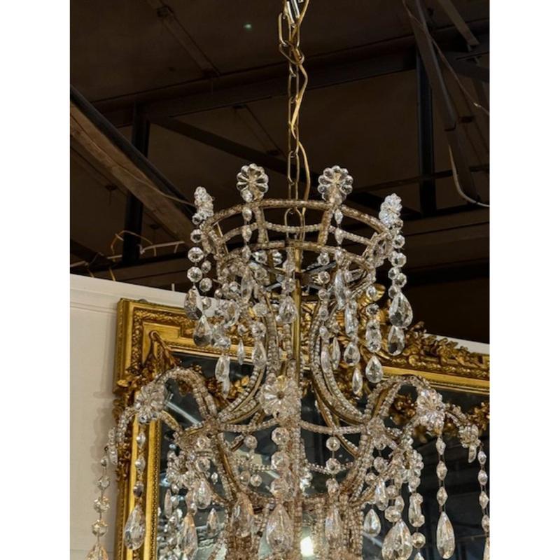 Lustres italiens du 19e siècle à 8 Lights en perles et cristal en vente 2