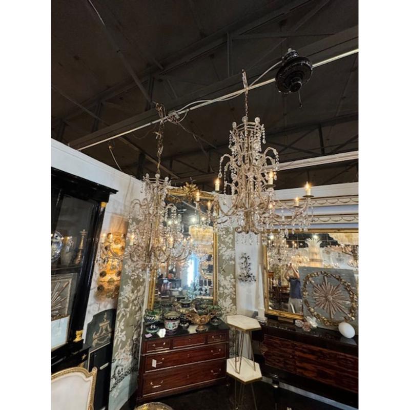 Lustres italiens du 19e siècle à 8 Lights en perles et cristal en vente 3