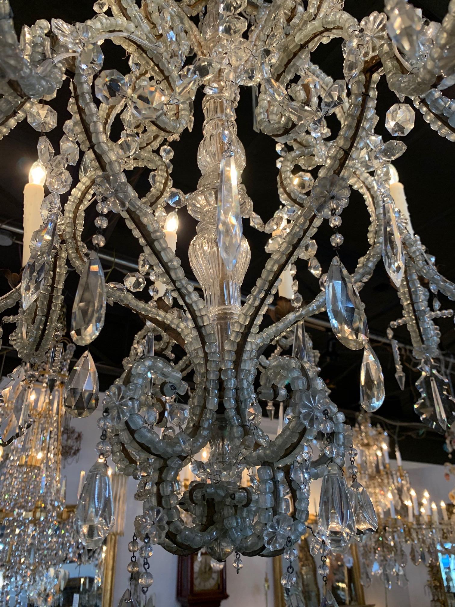 19th Century Italian Beaded Crystal 10-Light Chandelier In Good Condition For Sale In Dallas, TX