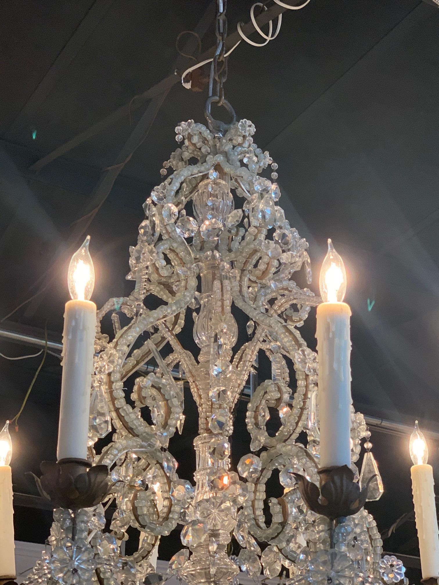 19th Century Italian Beaded Crystal 10-Light Chandelier For Sale 1