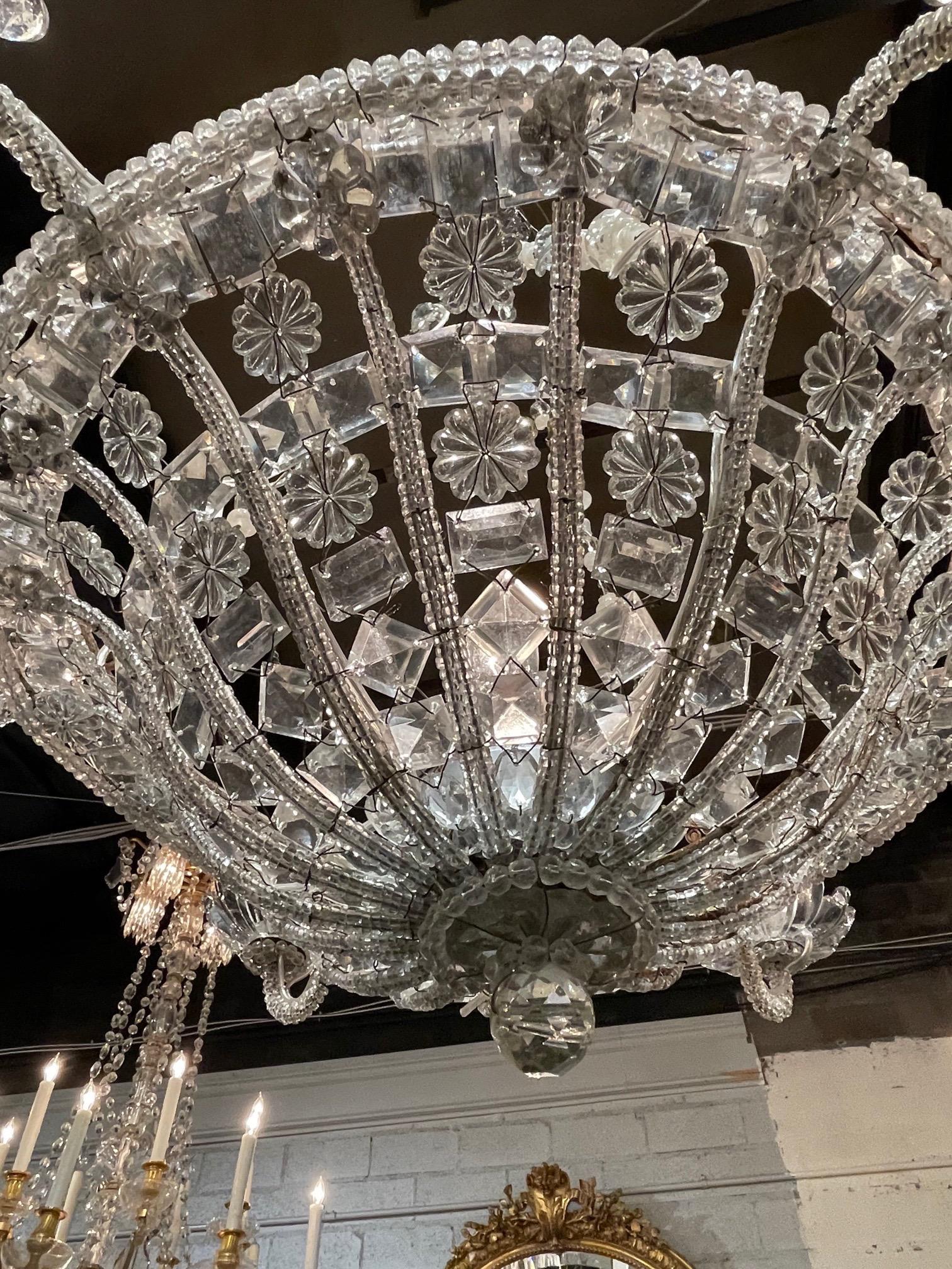 19th Century Italian Beaded Crystal 7-Light Basket Chandelier In Good Condition For Sale In Dallas, TX