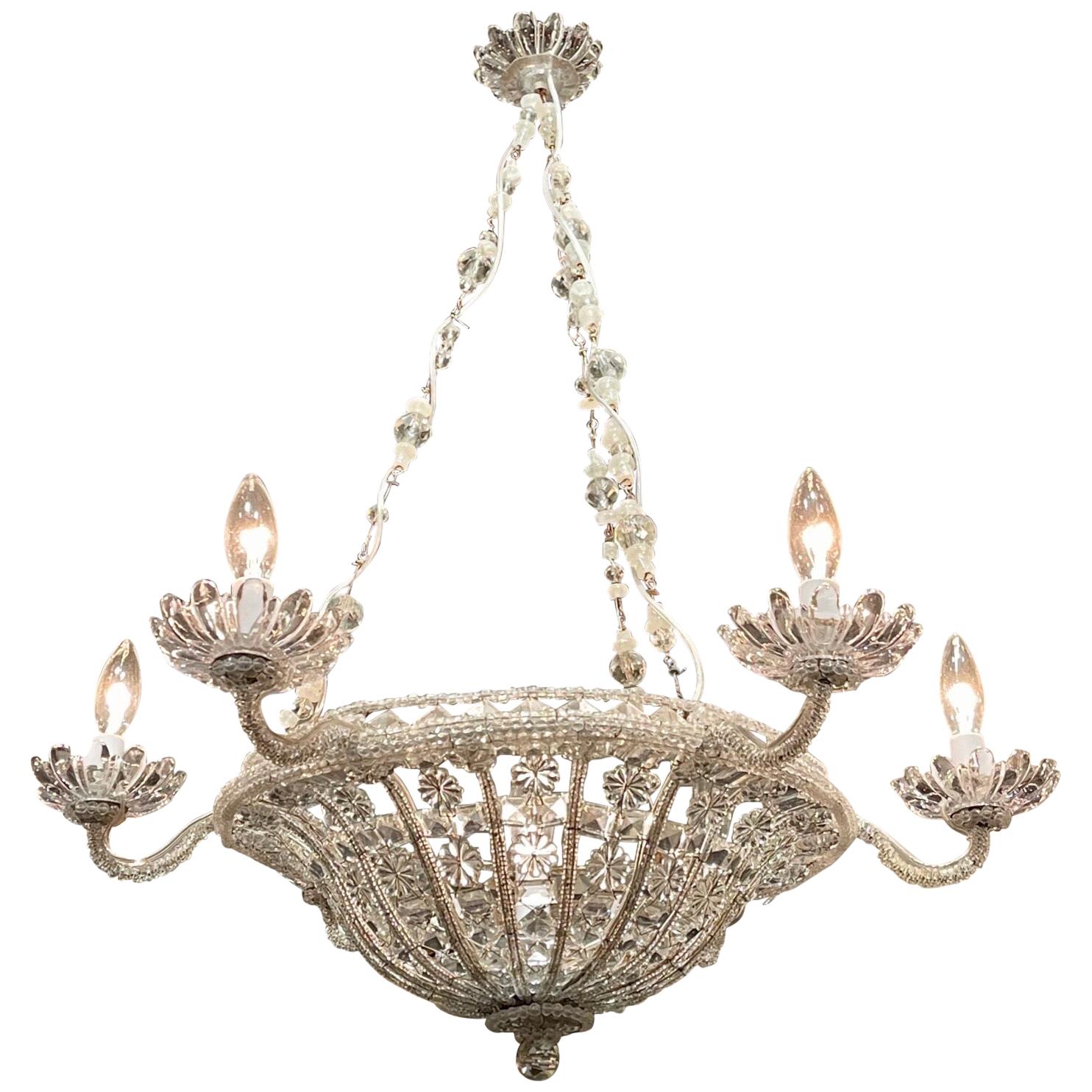 19. Jahrhundert Italienischer Perlen-Kristall-Kronleuchter mit 7 Lichtern