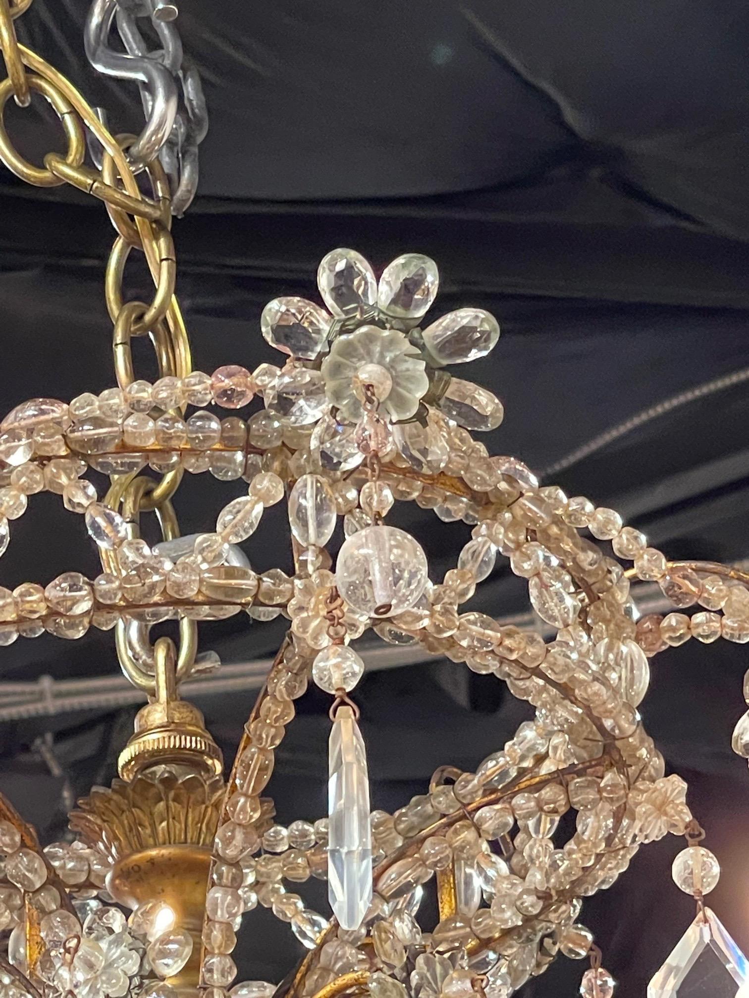 19th Century Italian Beaded Crystal and Gilt Bronze 12 Light Chandelier For Sale 1