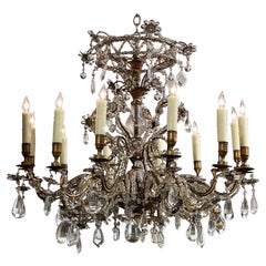 Antique 19th Century Italian Beaded Crystal and Gilt Bronze 12 Light Chandelier