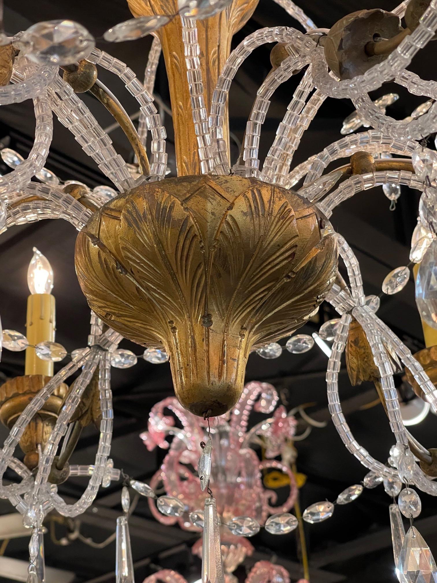 19th Century Italian Beaded Crystal and Giltwood Chandelier In Good Condition In Dallas, TX