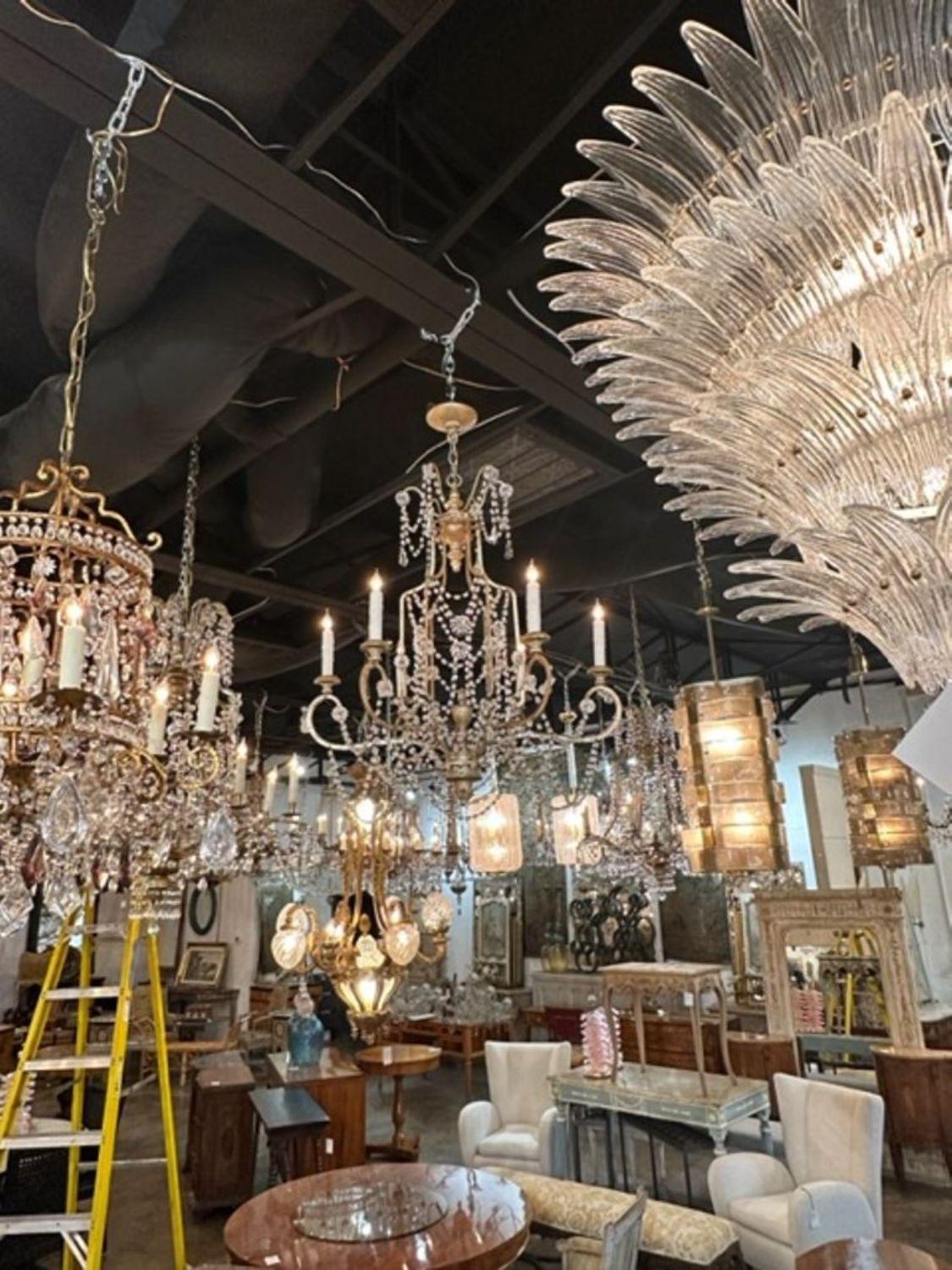19th Century Italian Beaded Crystal and Silver Gilt Pagoda Chandelier In Good Condition For Sale In Dallas, TX