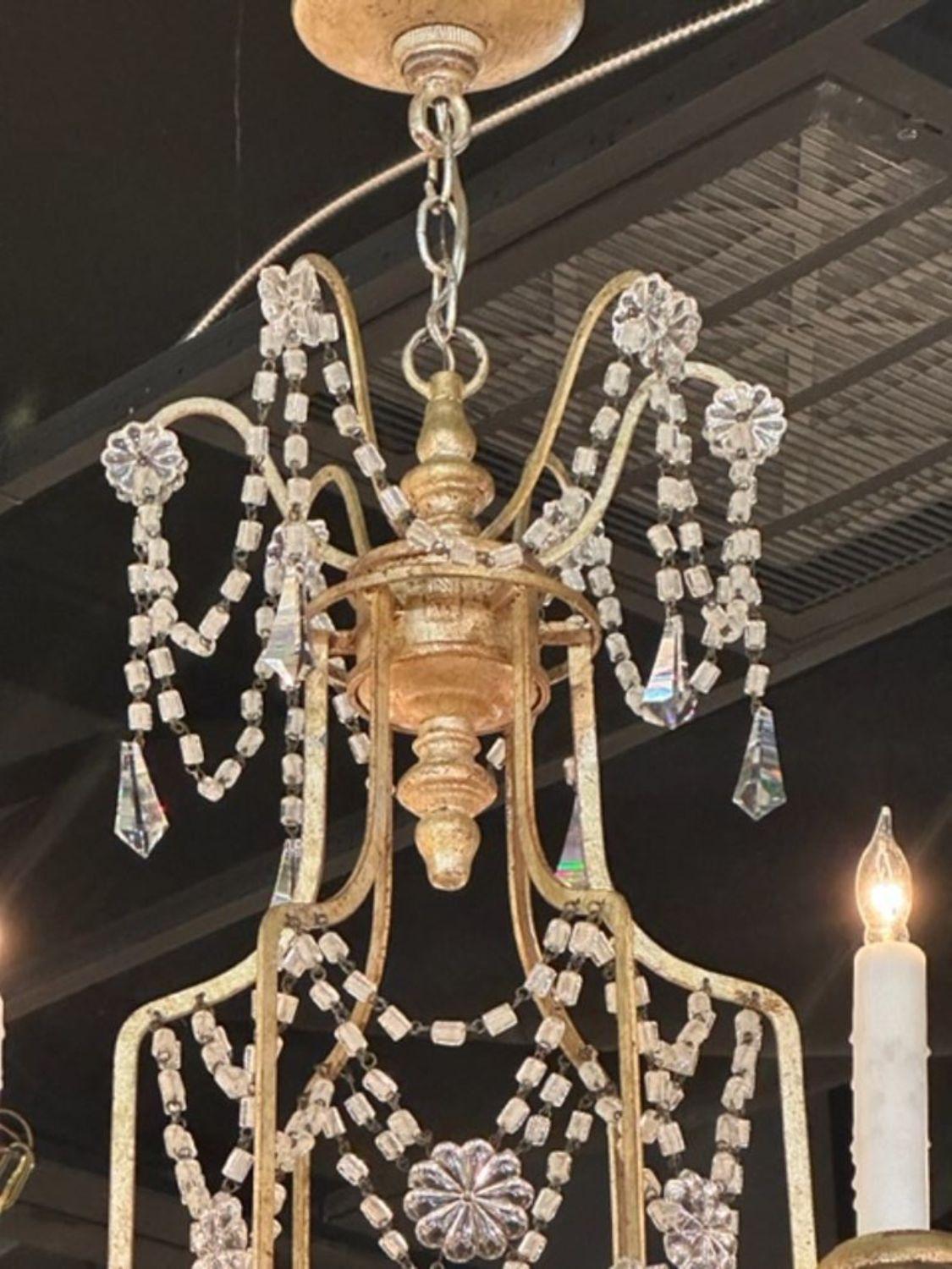 19th Century Italian Beaded Crystal and Silver Gilt Pagoda Chandelier For Sale 1
