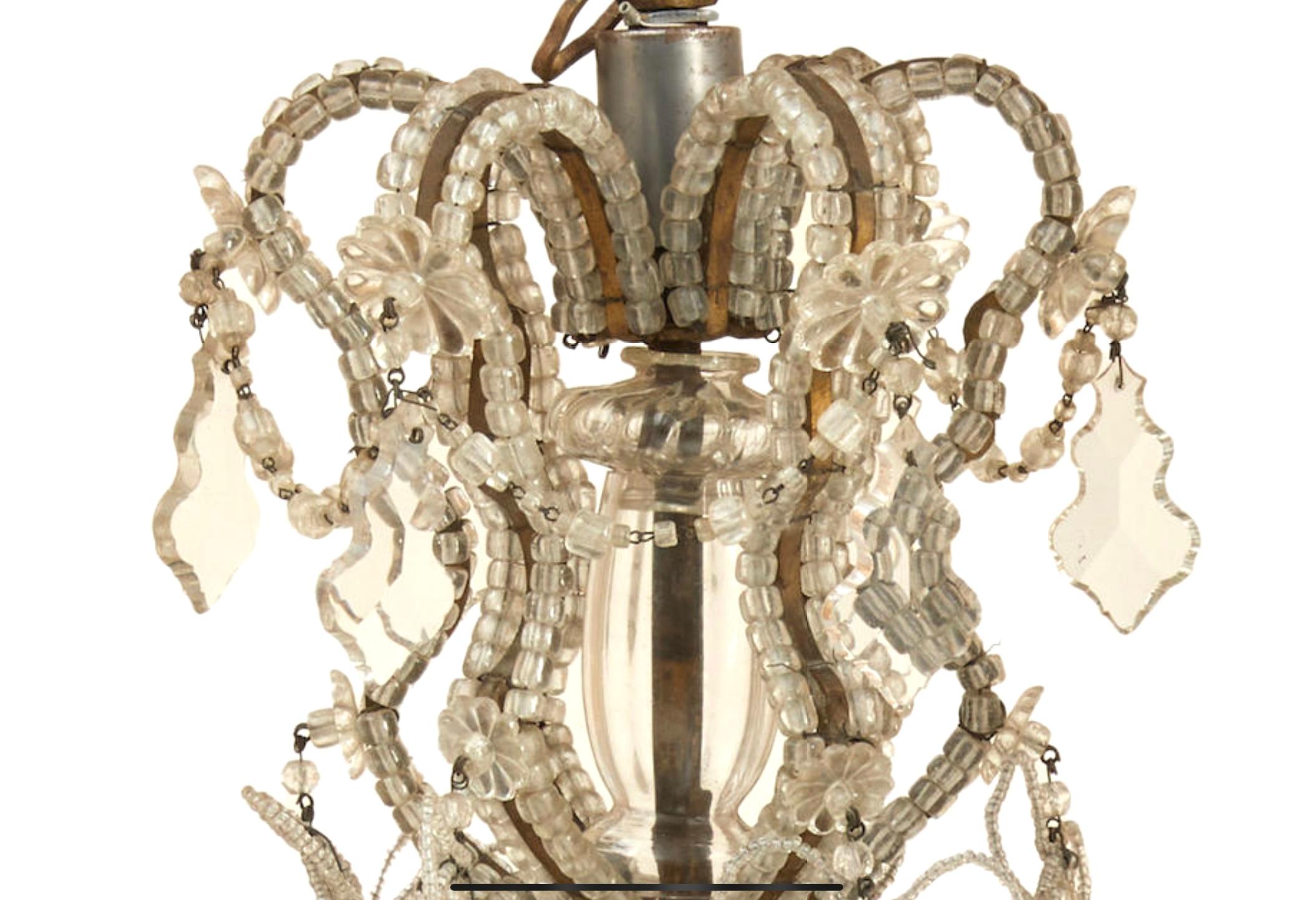 Metal 19th Century Italian Beaded Crystal Chandelier With Six Lights For Sale